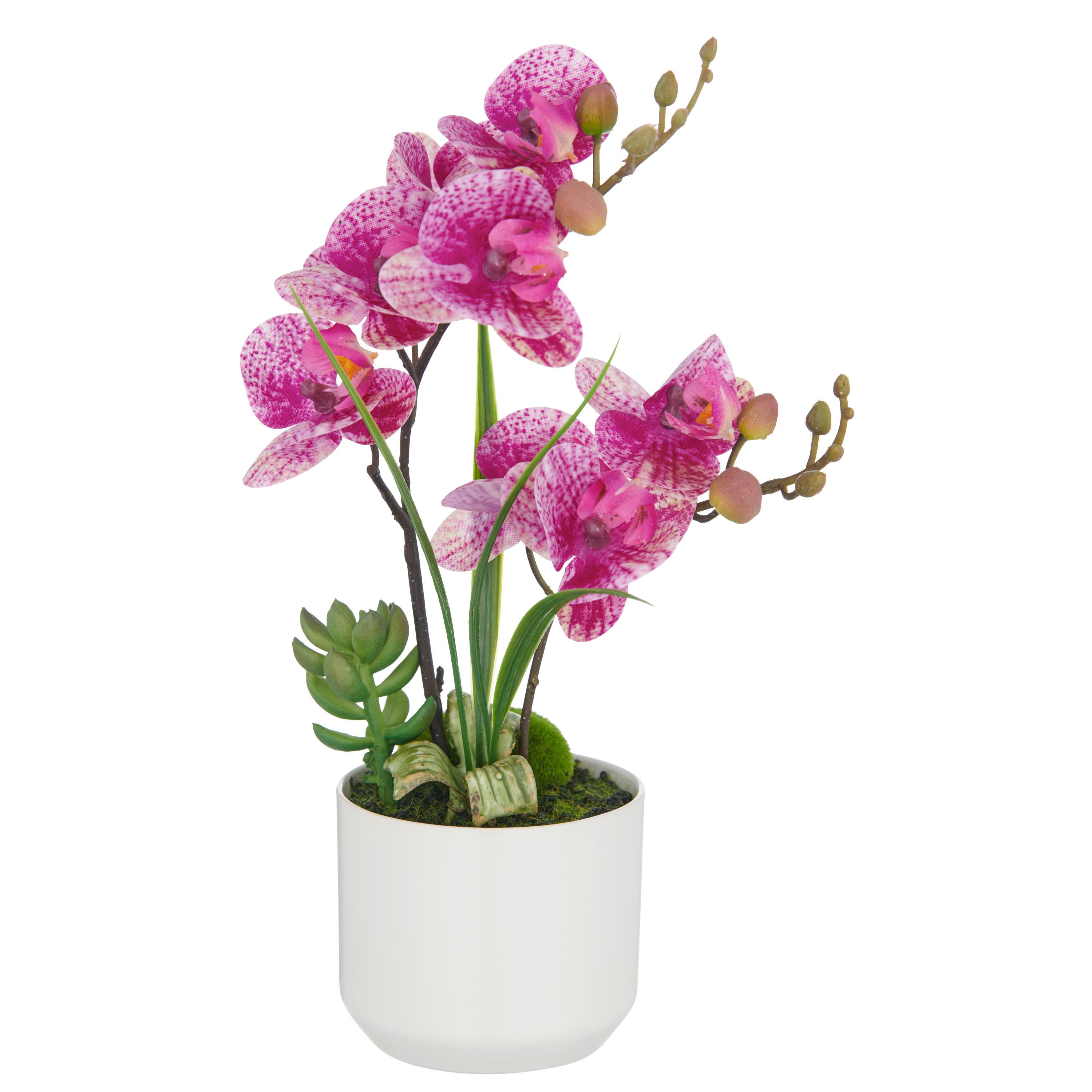 Kunstpflanze Creme/Pink - Pink/Creme, Basics, Keramik/Kunststoff (38cm)