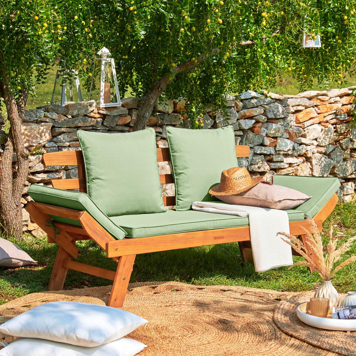 Banc de jardin Mallorca Akazienfarben Akazie - vert olive/couleur d'acacia, Modern, bois (198/78/68cm) - Mömax