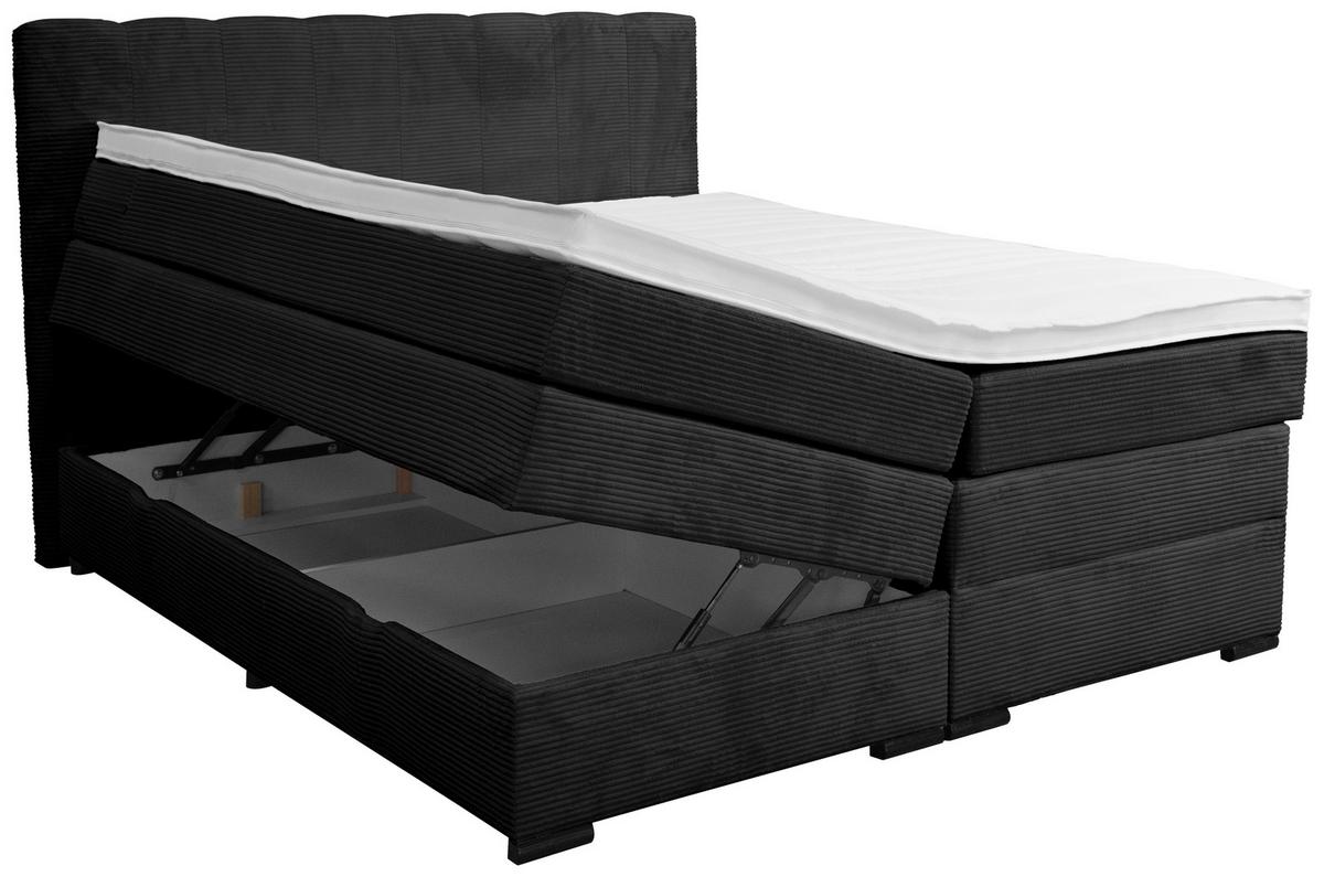 Boxspringbett Malaga ohne Fußteil Schwarz ca. 160x200cm - Silberfarben/Schwarz, KONVENTIONELL, Holz/Holzwerkstoff (160/200cm) - Premium Living