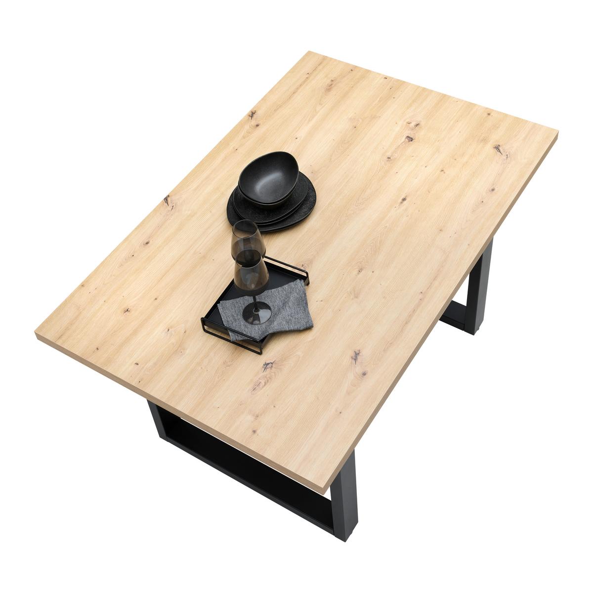 Esstisch Dinner Schwarz/Eiche Echtholz ca. 140x90x78 - Schwarz/Eiche Artisan, Holzwerkstoff/Metall (140/90/78cm) - Mömax