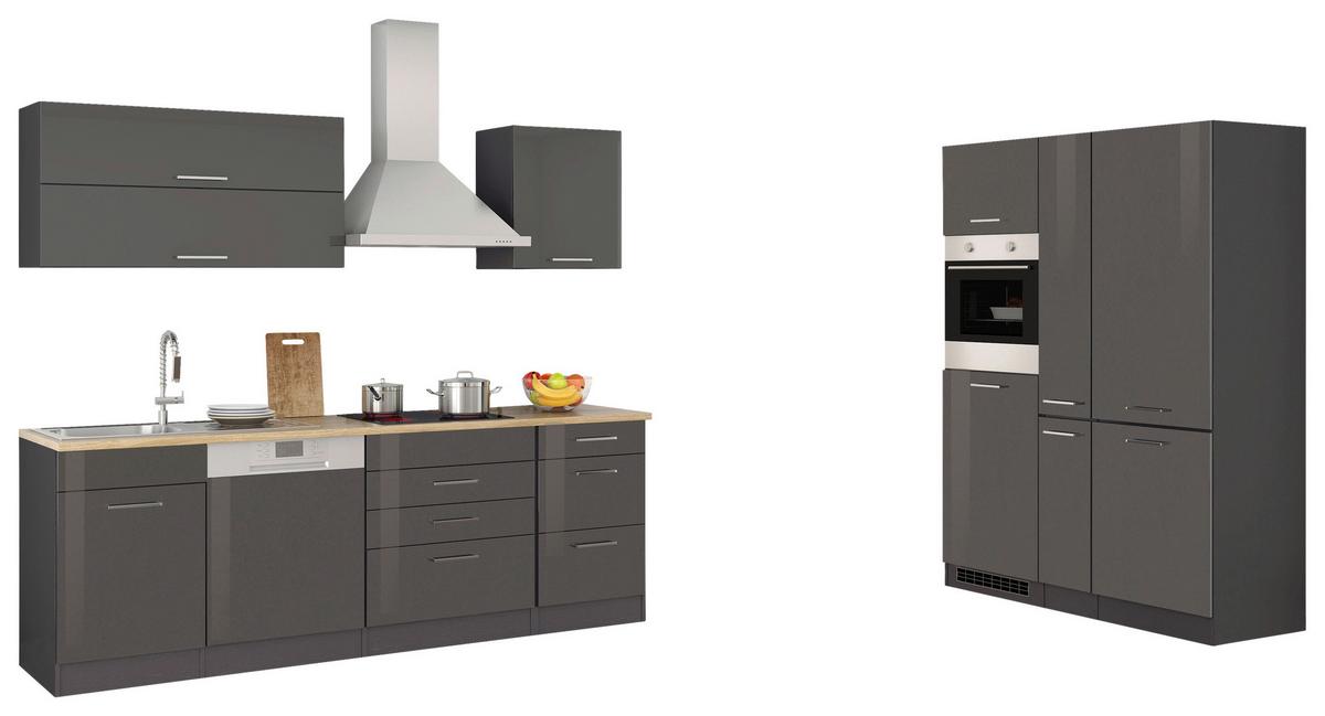Küchenblock Mailand m. Geräten Graphitfarben - Silberfarben/Graphitfarben, MODERN, Holzwerkstoff/Metall (390cm) - Held
