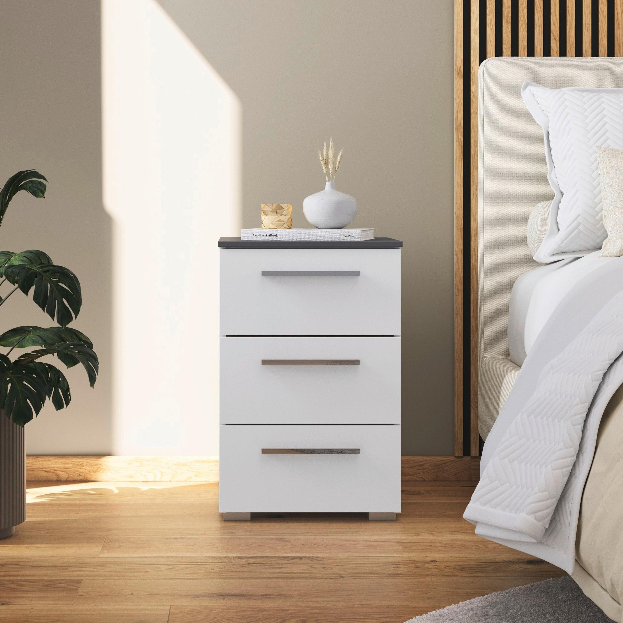 Nachttisch Caspio Weiß - Chromfarben/Weiß, KONVENTIONELL, Holzwerkstoff/Metall (40/61/42cm) - Premium Living
