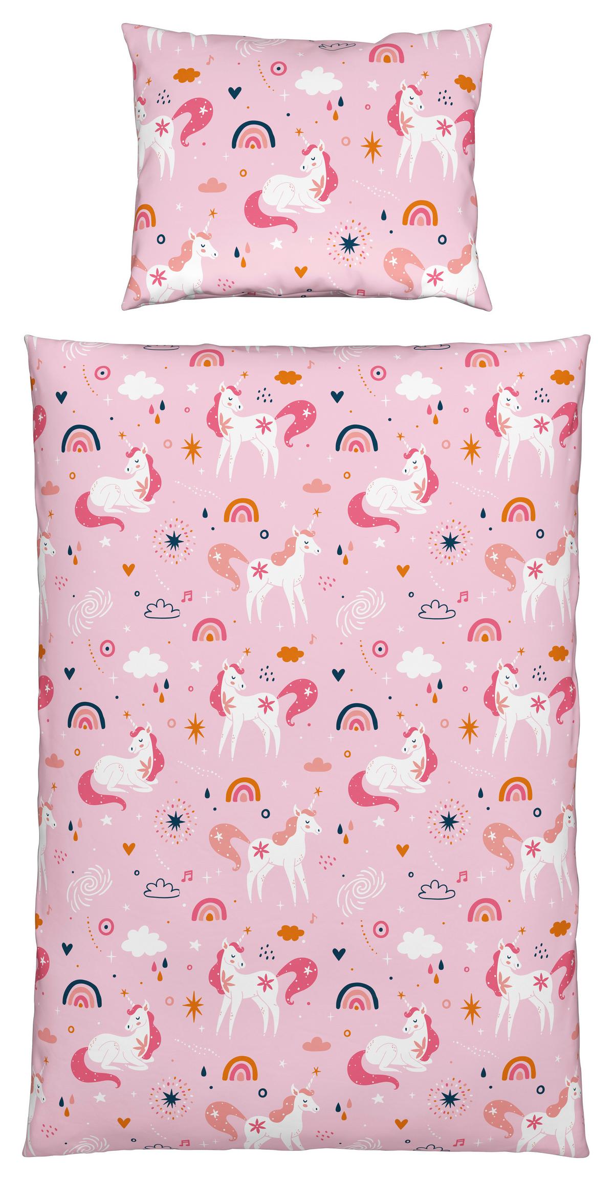 Kinderbettwäscheset EINHORN - Hellrosa, Textil (160/210cm) - Mömax