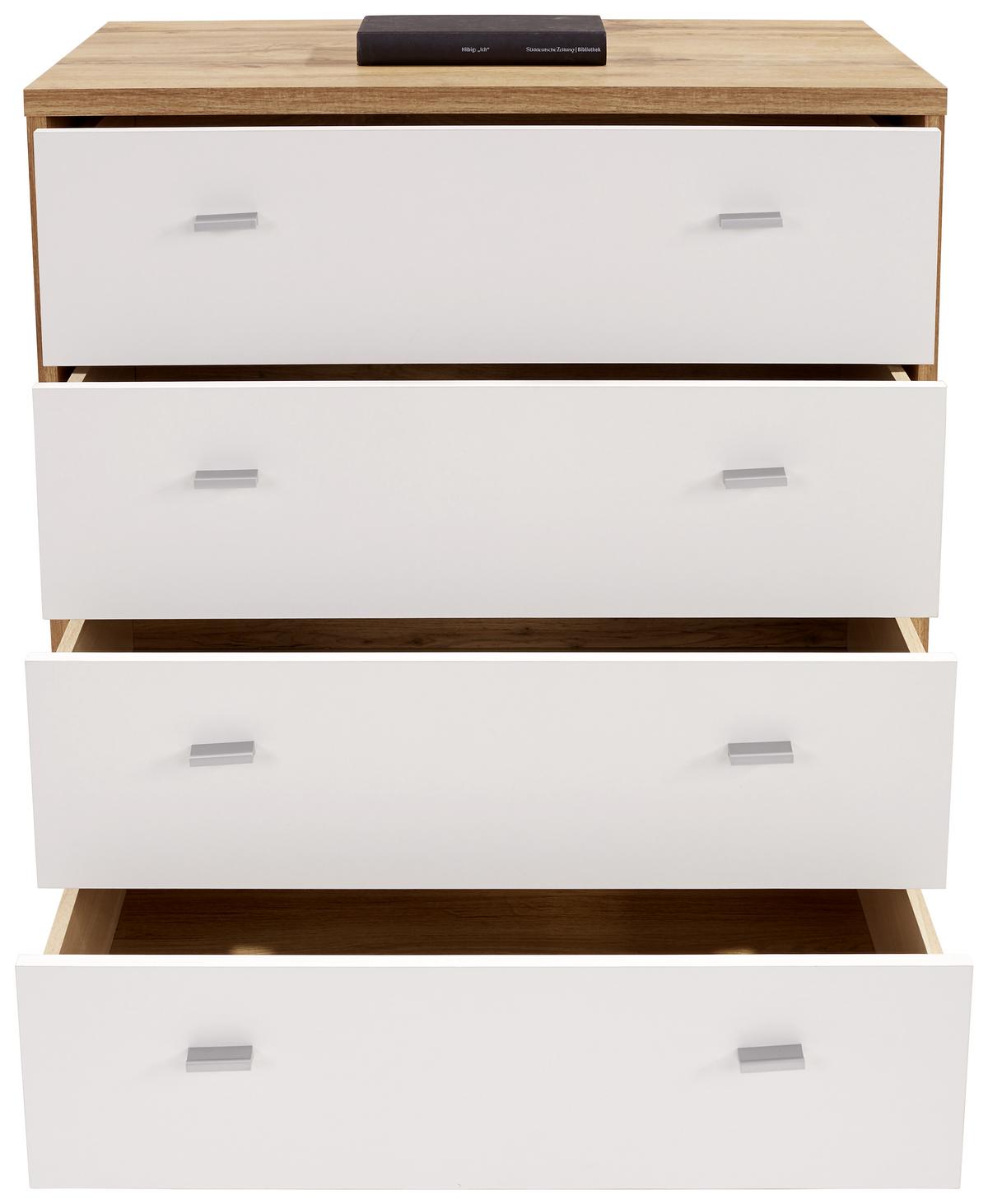 Komoda 4-you New, Bela, Barva Hrasta - barve kroma/črna, Moderno, leseni material (74/85,4/44,5cm) - Mömax