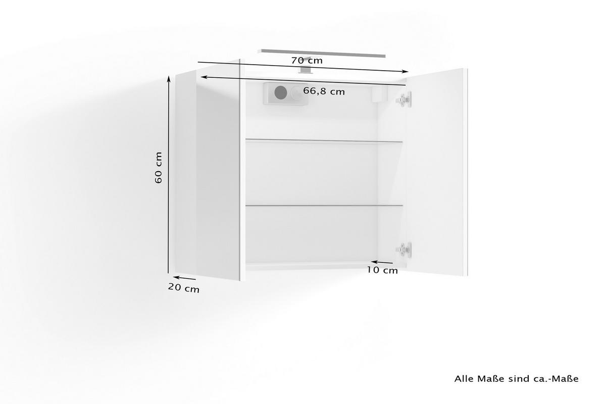 Spiegelschrank Spree, Weiß - MODERN, Glas/Holzwerkstoff (70/60/20cm) - MID.YOU