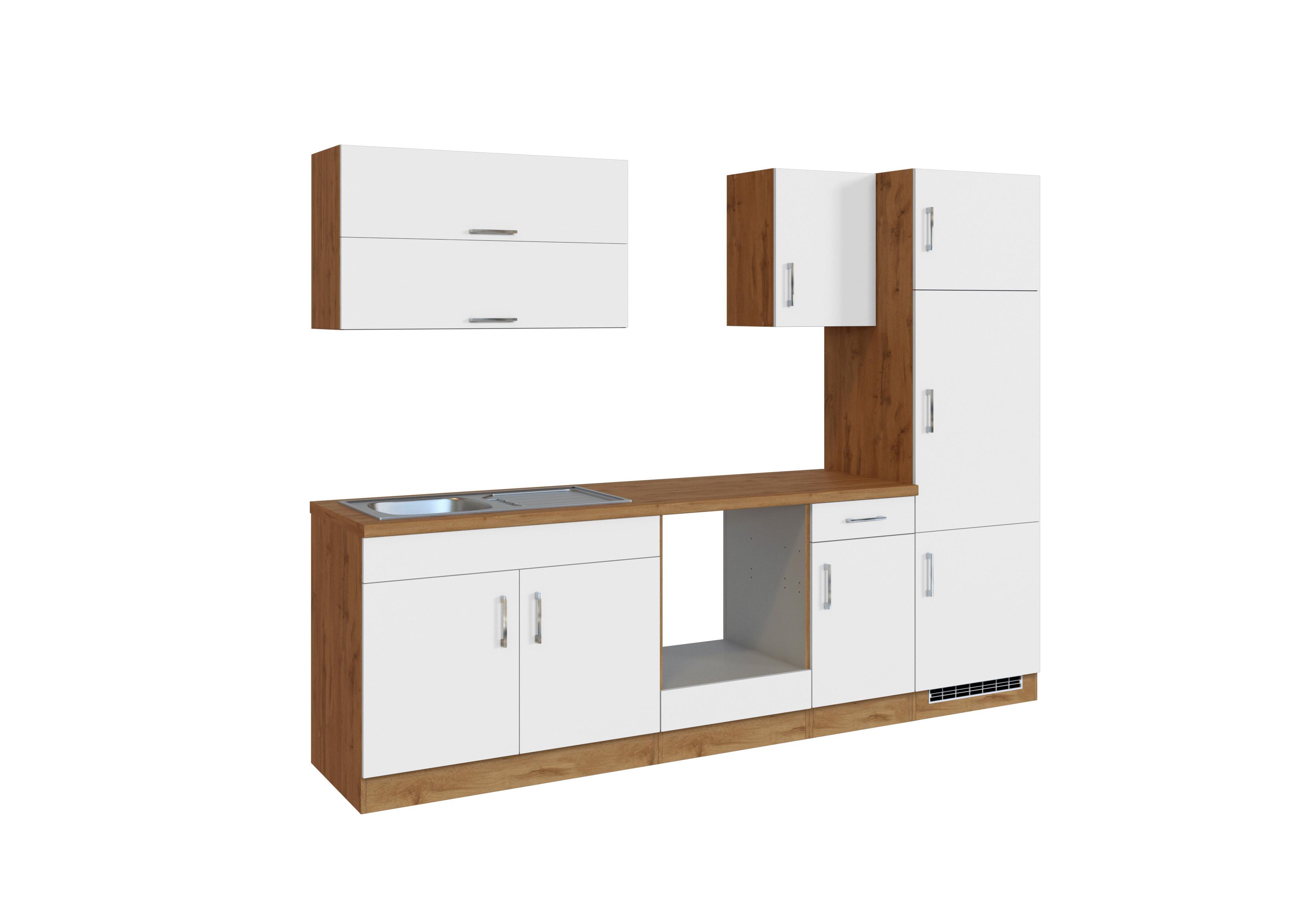 Küchenblock Sorrento ohne Geräte ca. 270 cm Weiß - Eichefarben/Weiß, MODERN, Holzwerkstoff (270cm) - Held