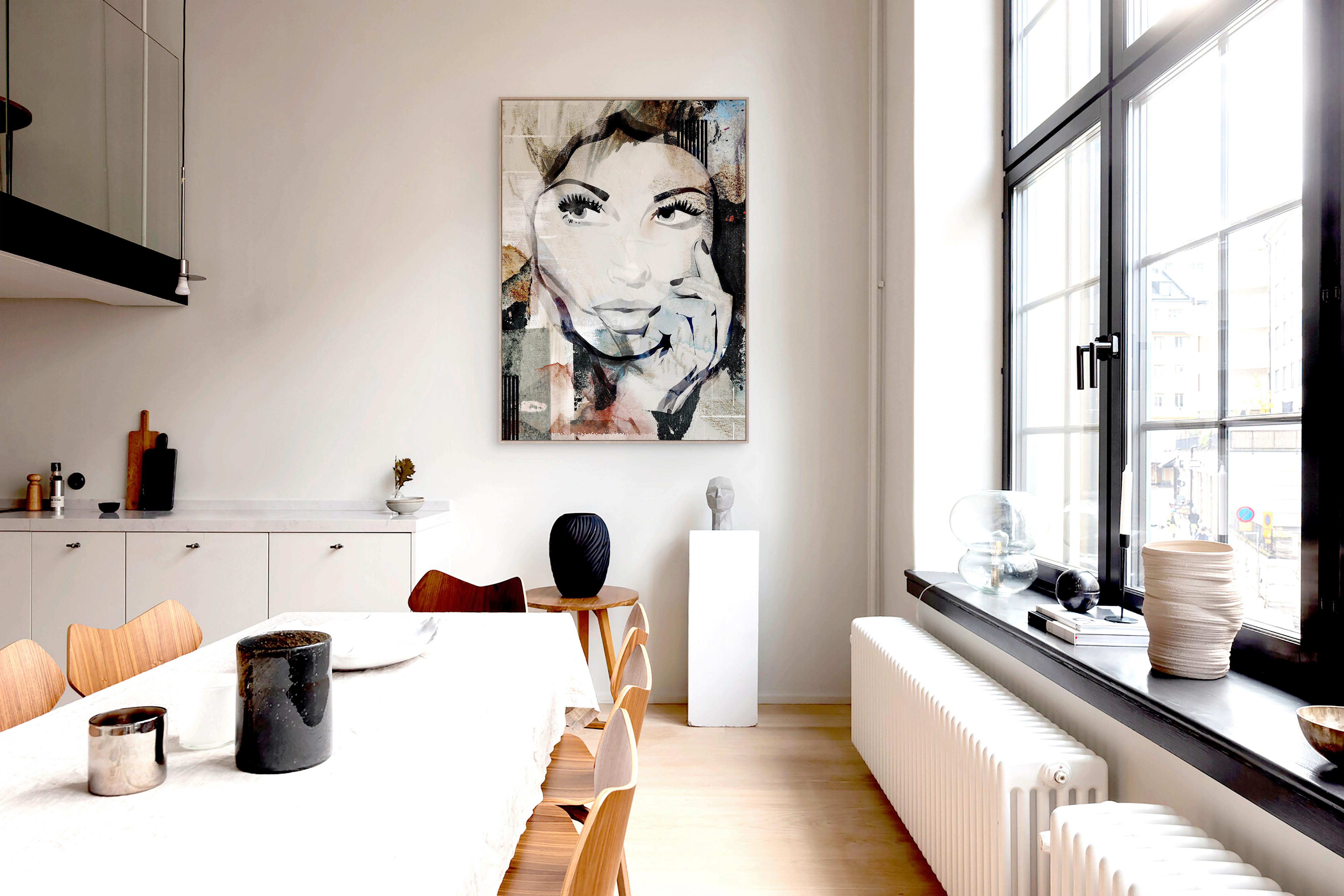 Slika 100x140cm Denise - siva/prirodna boja, tekstil/pločasti materijal (100/140cm) - Premium Living