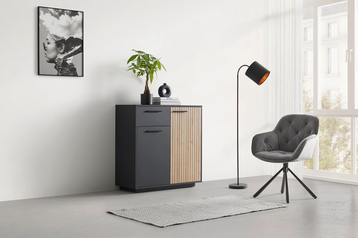 Komoda Lukas - crna/antracit, Moderno, pločasti materijal/plastika (93,6/95,4/40,2cm) - Modern Living