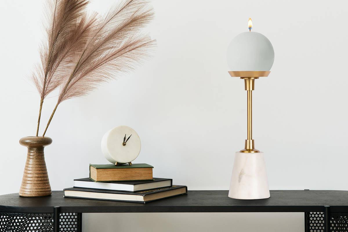 KERZENSTÄNDER KERZENHALTER FAYYA 225 - Weiss/Goldfarben, Trend, Stein/Metall (10/30/10cm) - Kayoom