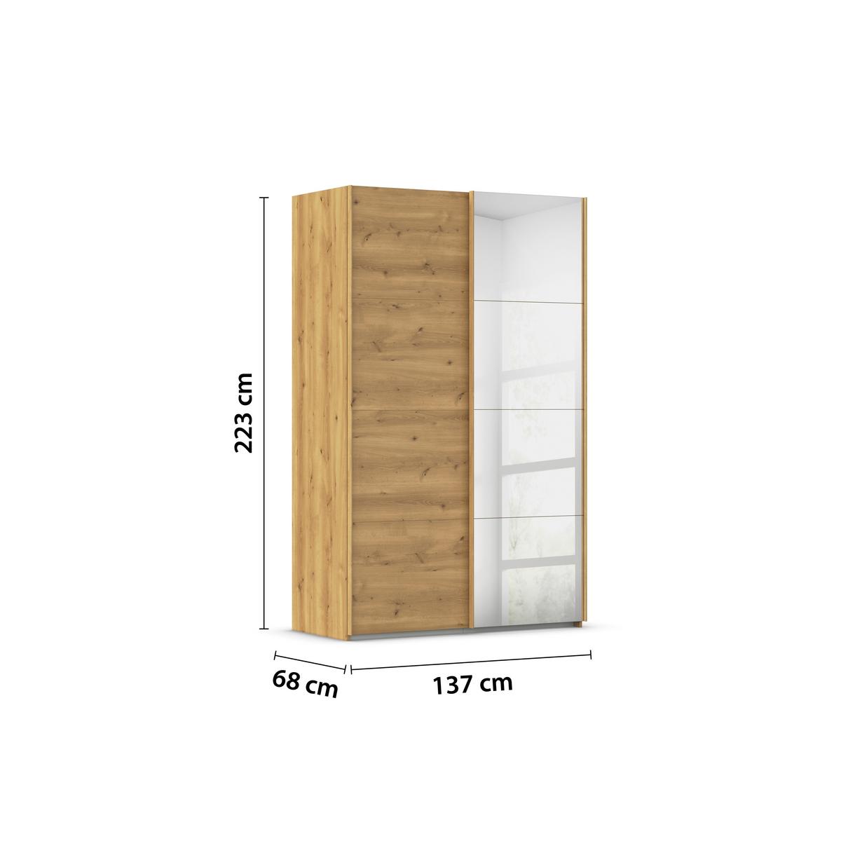 Omara Z Drsnimi Vrati Evelyn, Barva Hrasta - barve hrasta, Design, umetna masa/steklo (137/223/68cm) - Novel