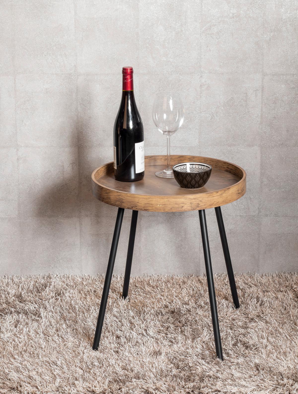 Masa auxiliară Perugia - culoare lemn stejar/negru, Modern, metal/material pe bază de lemn (40/45cm) - Zandiara