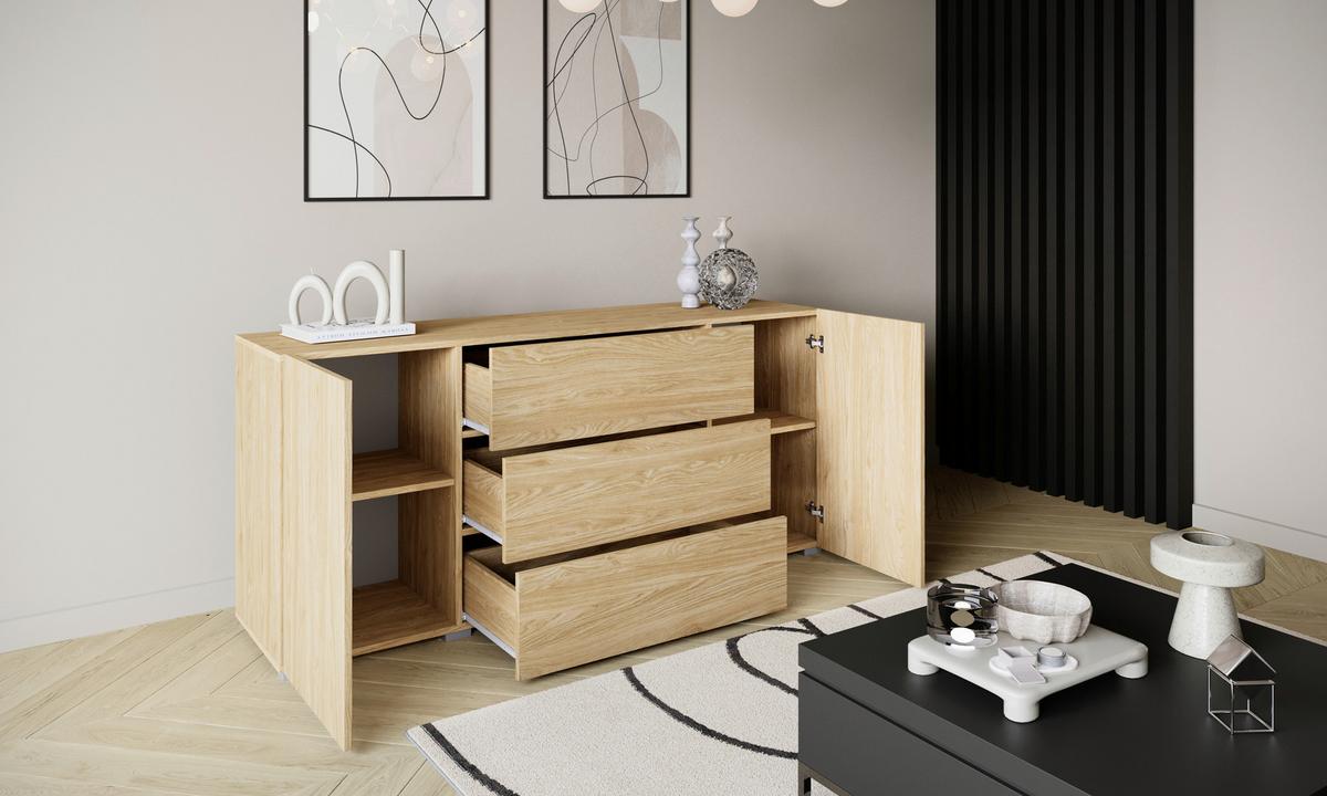 Sideboard 150cm Berlin 150 Eichefarben - Eichefarben/Grau, Design, Holzwerkstoff/Kunststoff (150/68/38,5cm) - P & B