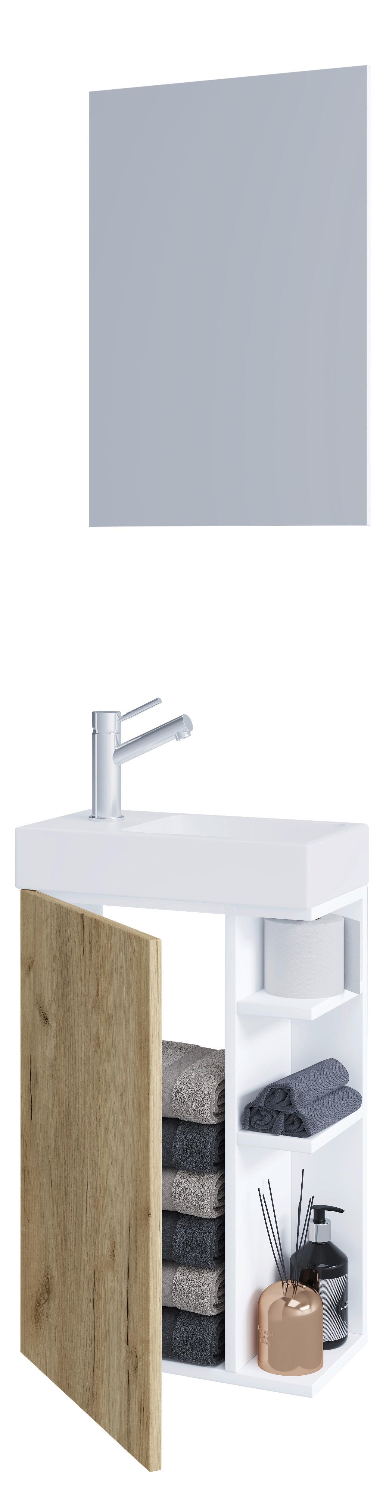 Kopalnica Za Goste Lumia, Bela, Barva Hrasta - bela/medeni hrast, Moderno, steklo/leseni material (40cm) - MID.YOU