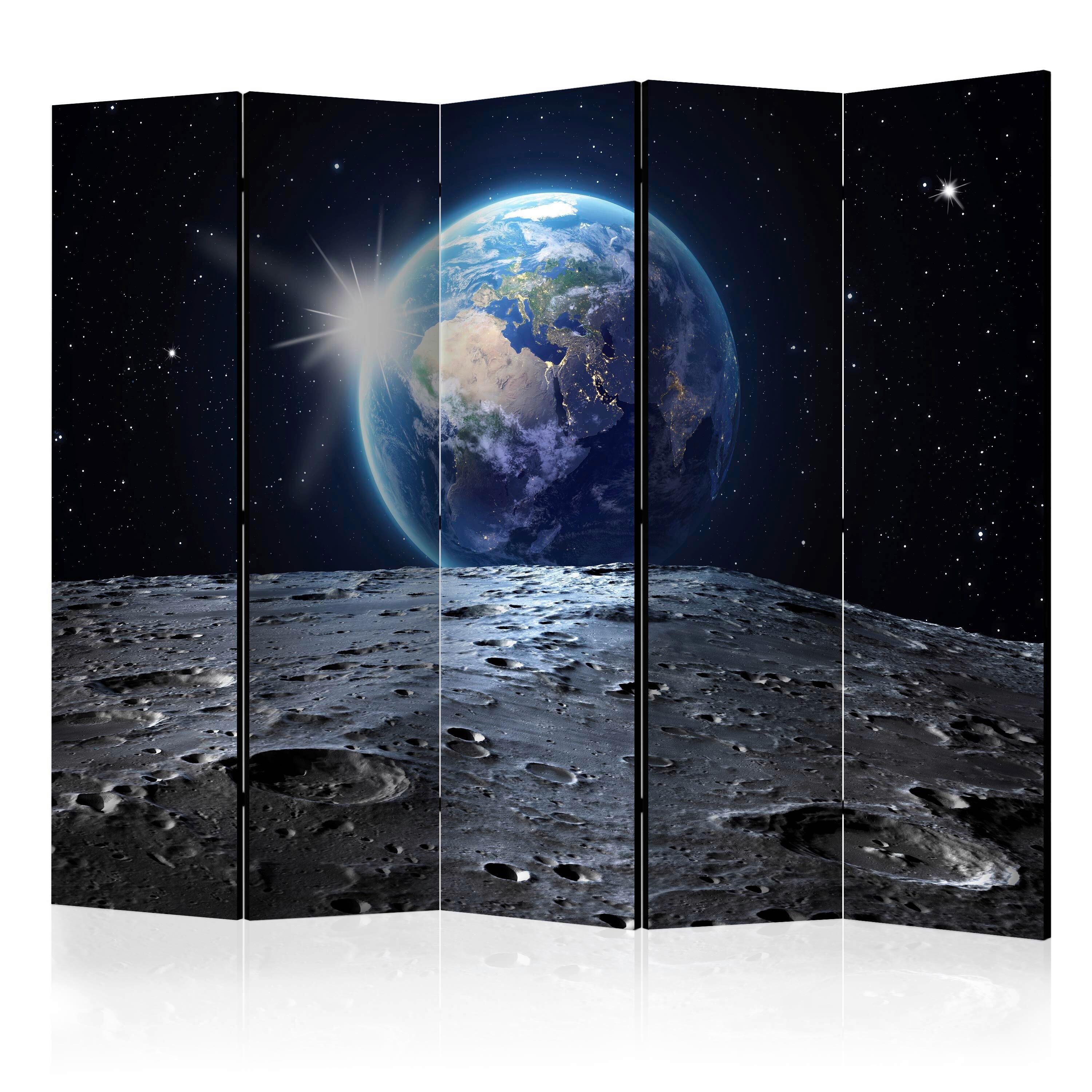 Paravan View Of The Earth I, 5-Delni, Dvostranski - modra/črna, Basics, tekstil/les (225/172/3cm) - artgeist
