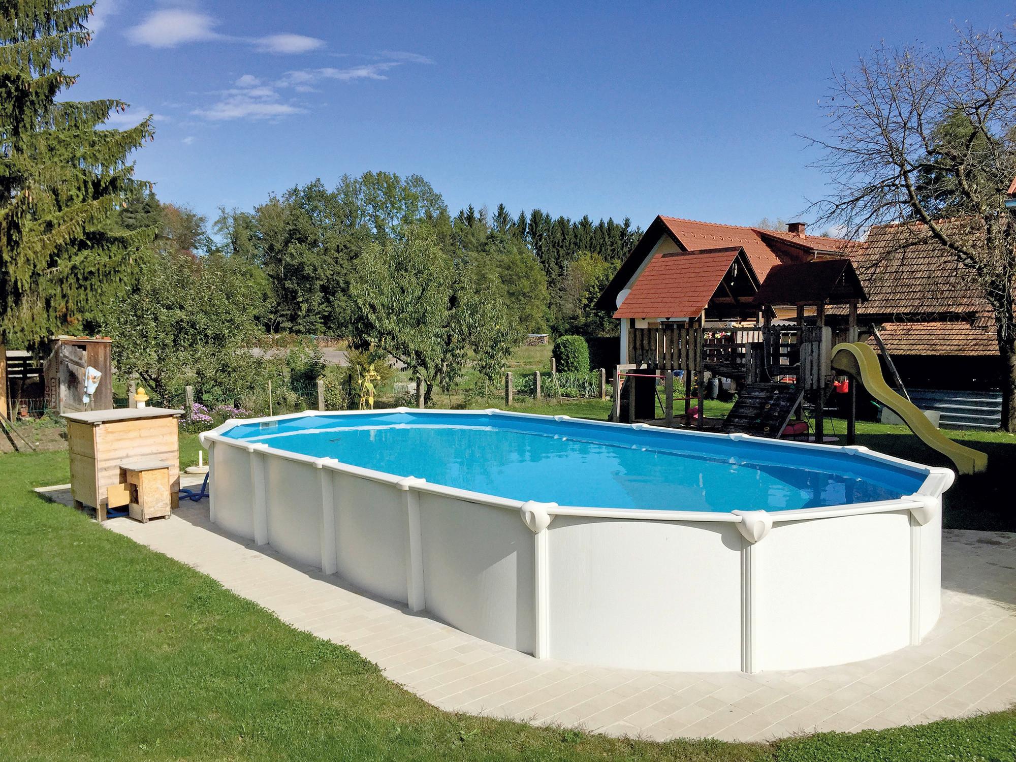 Schwimmbecken OV 132 Weiß 730x370x130cm - Blau/Weiß, Basics, Kunststoff (730/370/130cm)