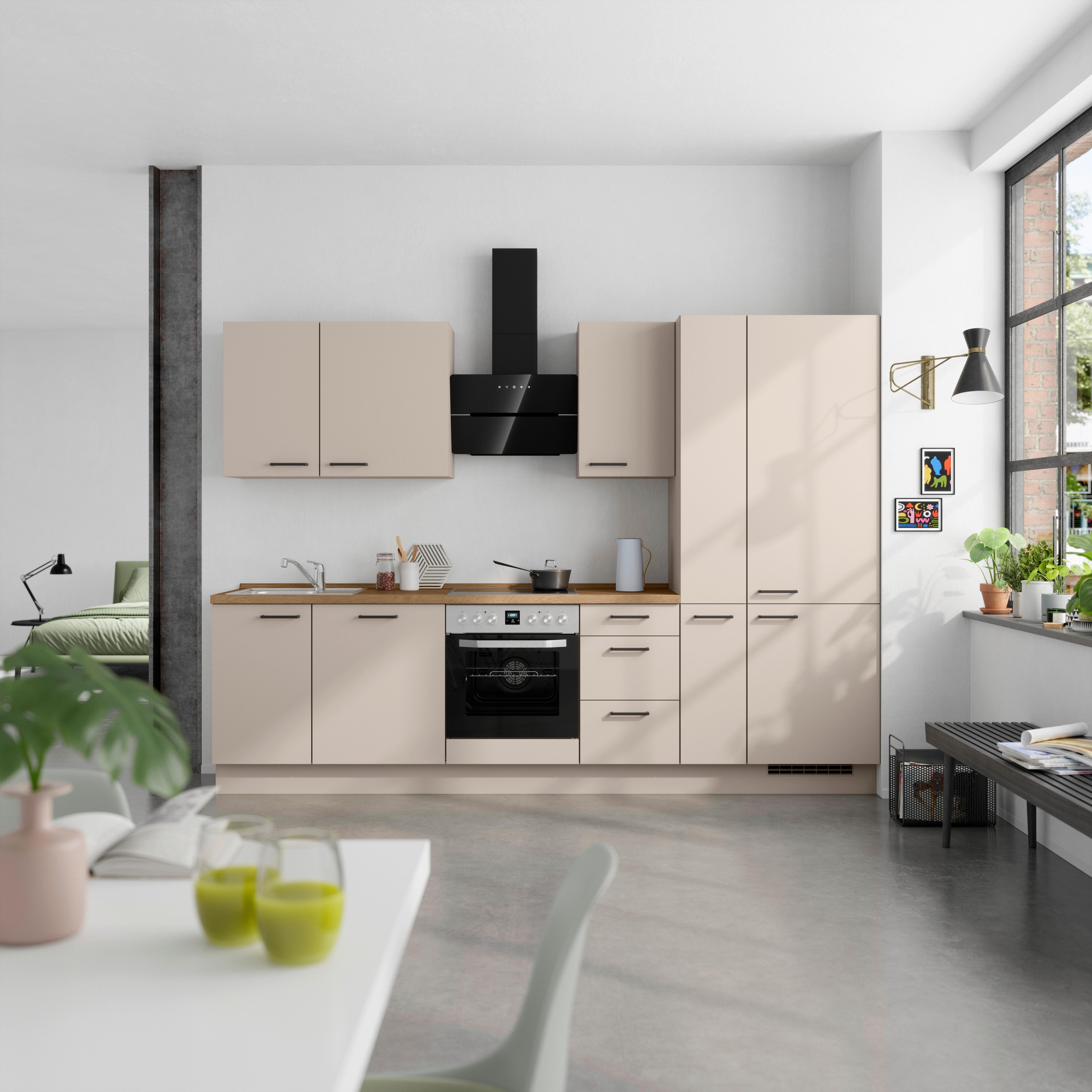 Küchenleerblock Easytouch High o. Geräte Sandfarben - Sandfarben/Eichefarben, MODERN, Holzwerkstoff/Metall (300cm) - Nobilia