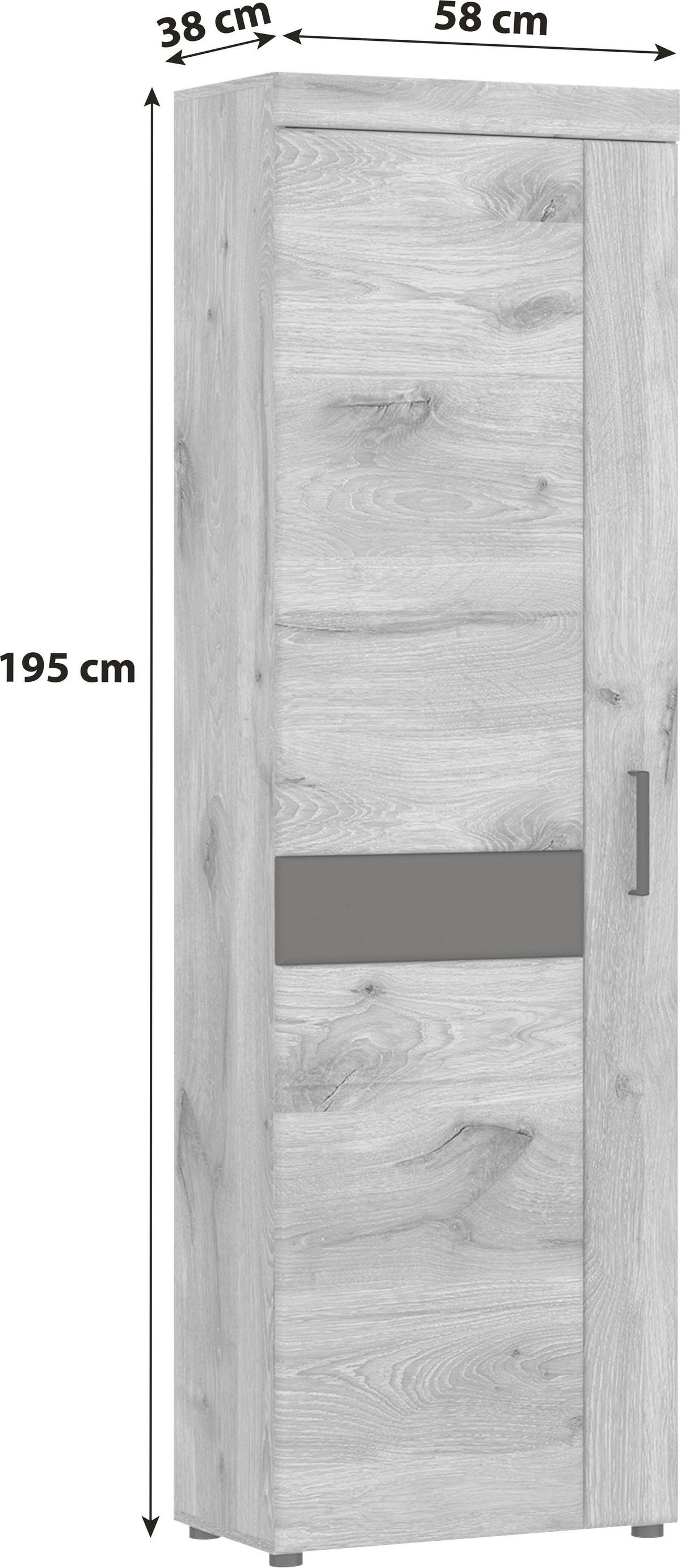 Garderobna Omara Grano, Barva Hrasta, Temno Siva - siva/črna, Trend, umetna masa/leseni material (58/195/38cm)