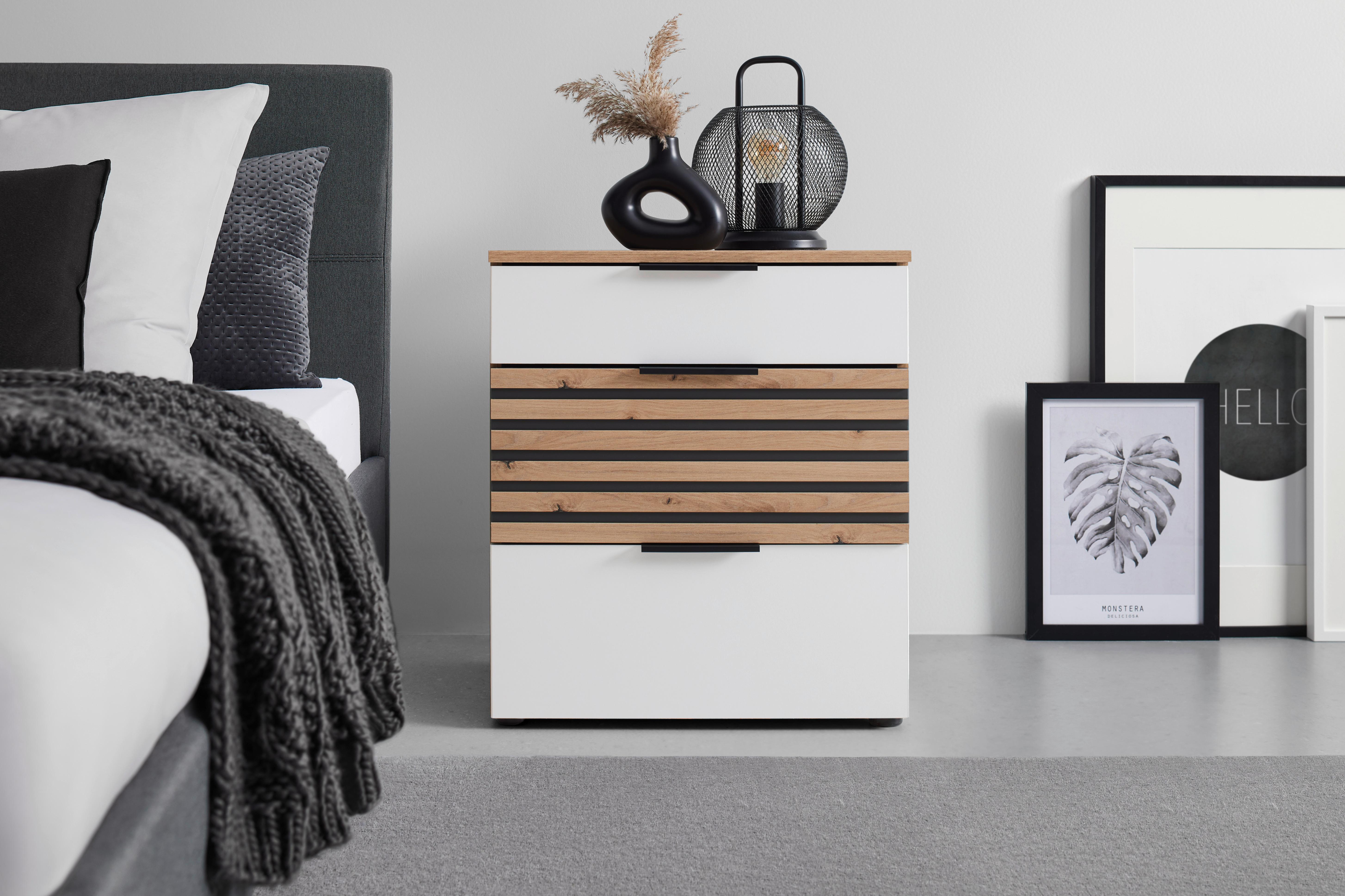 Nachtkästchen Leo Graphit/Weiß/Eiche Artisan - Schwarz/Graphitfarben, KONVENTIONELL, Holzwerkstoff/Kunststoff (54/61/41cm) - Premium Living