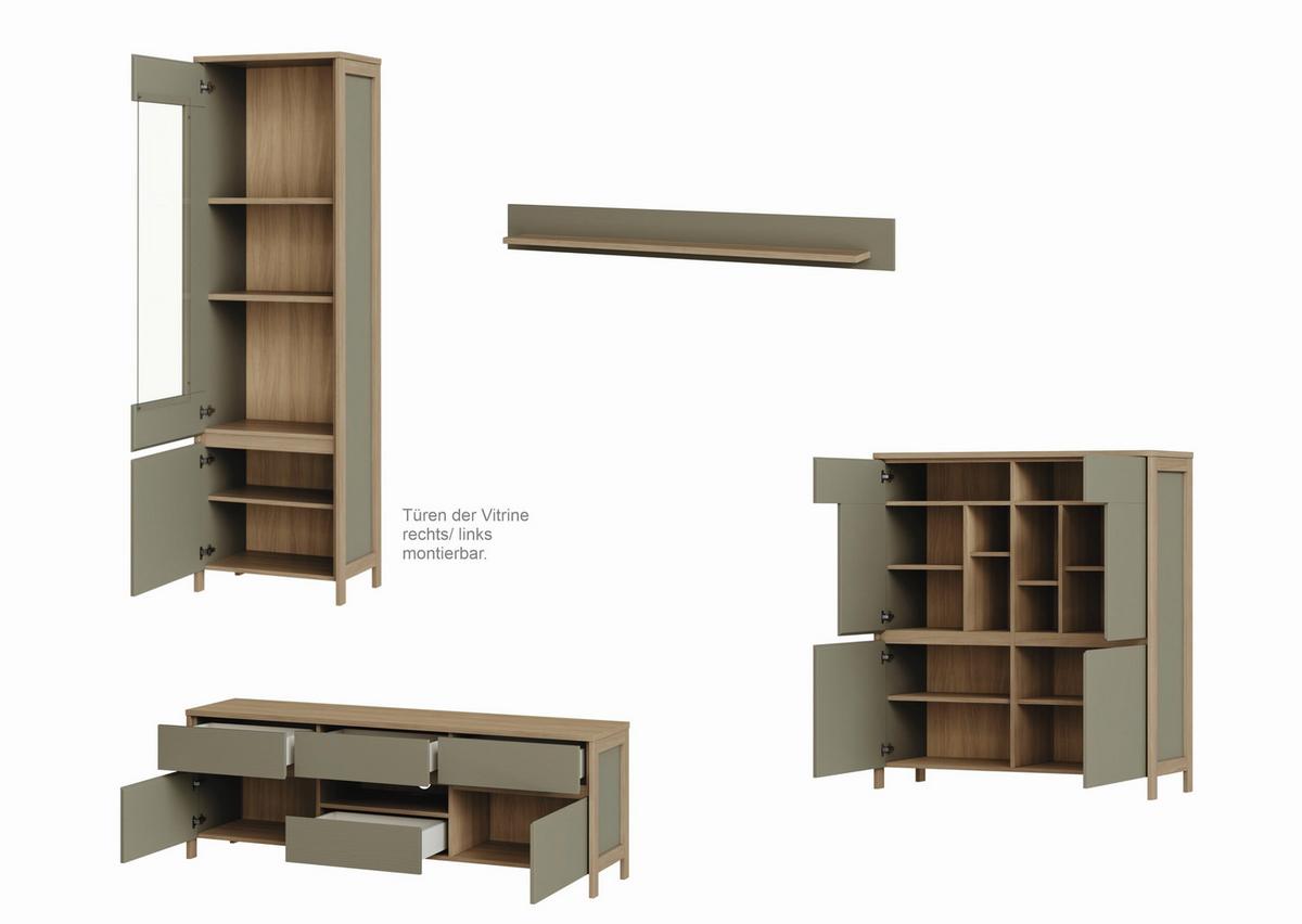 Wohnwand Stranda Eukalyptusholzfarben - Eukalyptusholzfarben/Eichefarben, Design, Holzwerkstoff (363/195/39cm) - MID.YOU