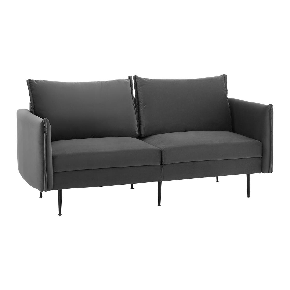 Sofa Yara Dunkelgrau Samt - Schwarz/Grau, MODERN, Holz/Textil (194/77/92cm) - Bessagi Home