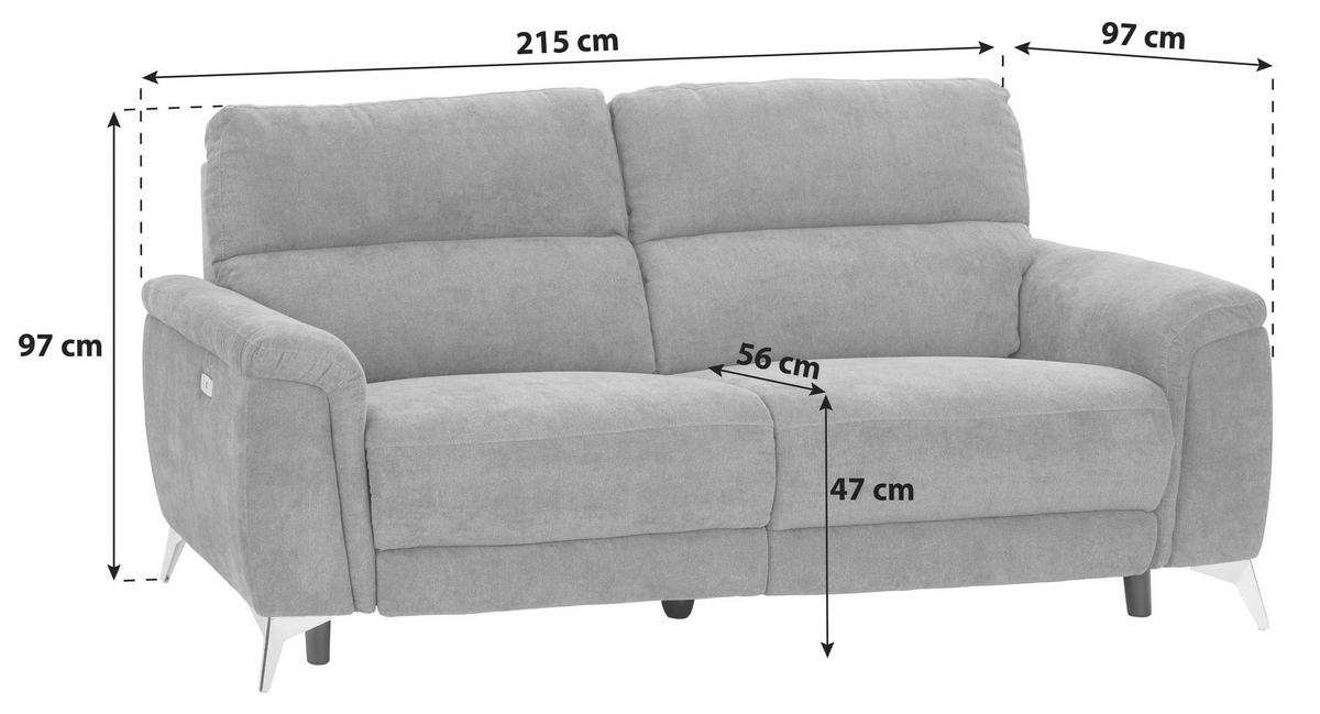 Dvosed Padua, Siva, Relax Funkcija - barve kroma/siva, Konvencionalno, kovina/tekstil (215/97/97cm) - Mömax