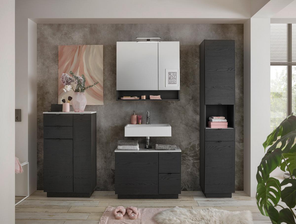 SZAFKA Z LUSTREM NEW YORK - czarny, Konventionell, materiał drewnopochodny/szkło (80/75/22cm) - Xora