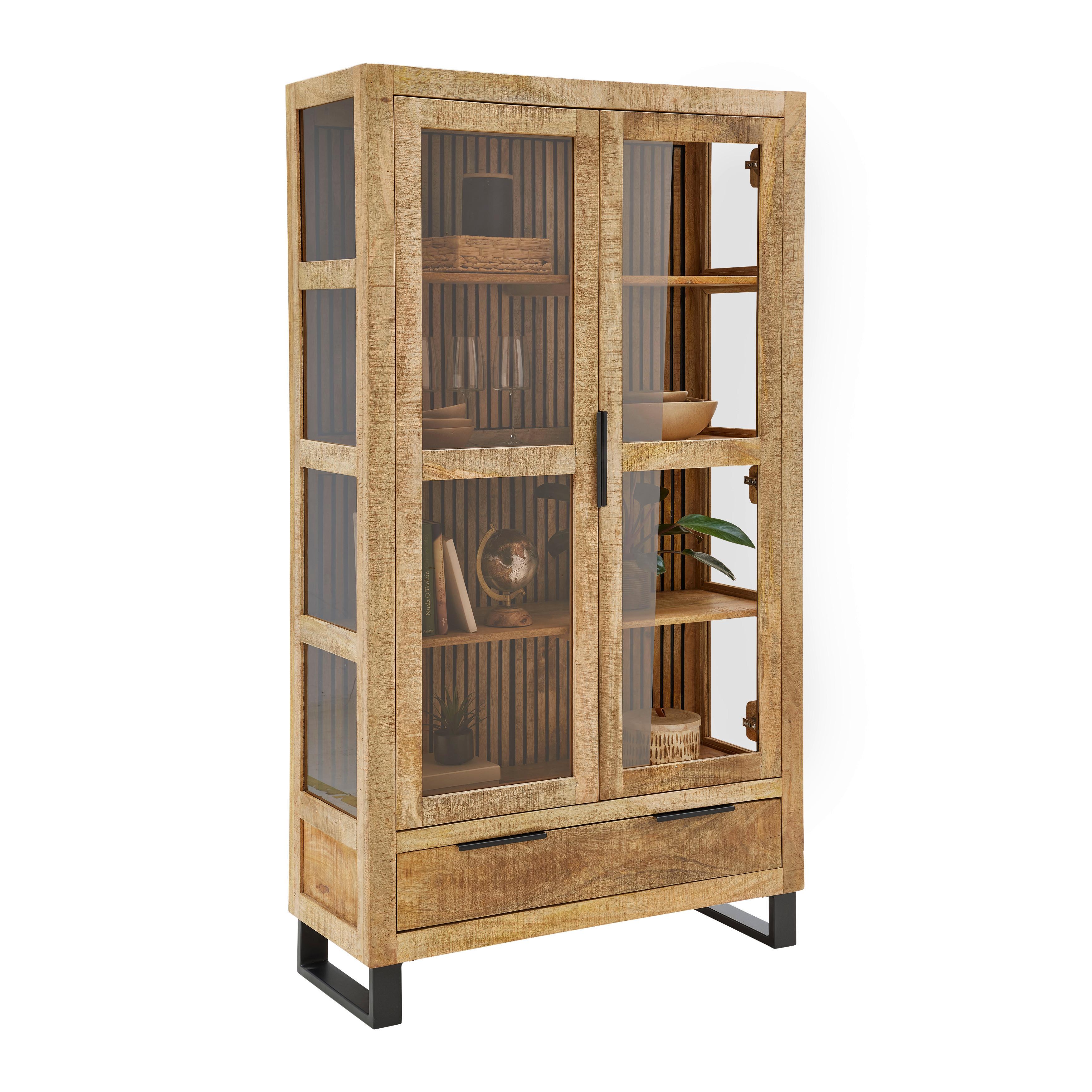 Vitrine Everest in Naturfarben/Schwarz - Schwarz/Naturfarben, Natur, Glas/Holz (100/180/40cm) - Mömax