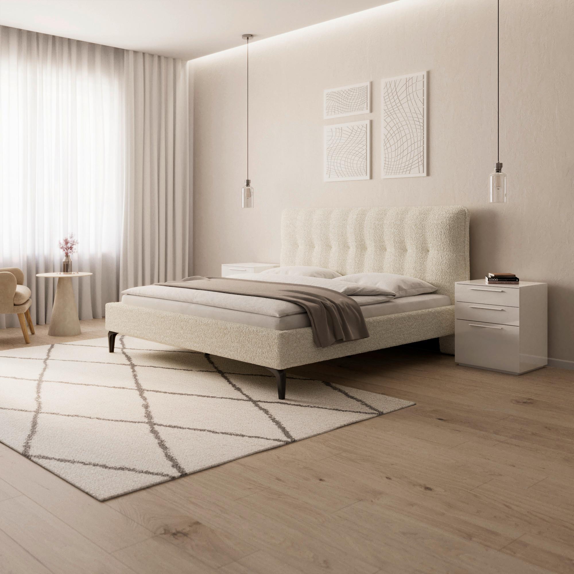Polsterbett Clea ca. 180x200 cm Elfenbein - Hellbraun/Elfenbein, MODERN, Holz/Holzwerkstoff (180/200cm) - Bessagi Home