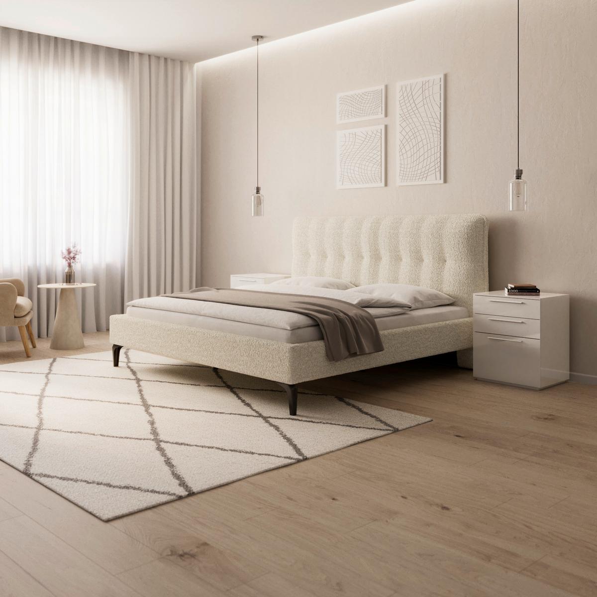 Polsterbett Clea ca. 180x200 cm Creme - Hellbraun/Creme, MODERN, Holz/Holzwerkstoff (180/200cm) - Bessagi Home