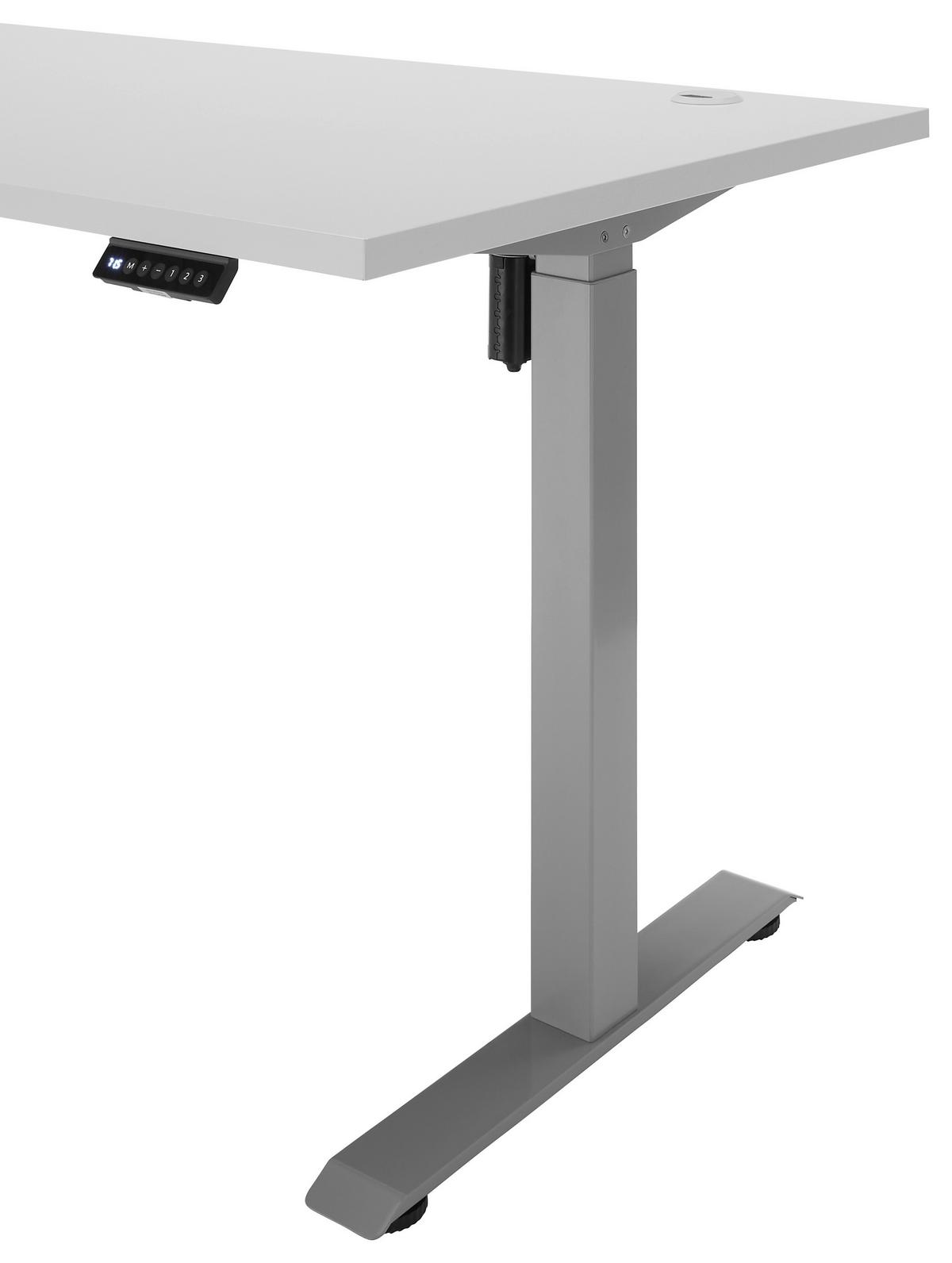 BIURKO FINITO II - kolor srebrny/jasnoszary, Basics, materiał drewnopochodny/metal (160/77/74,3-118,3cm) - Carryhome