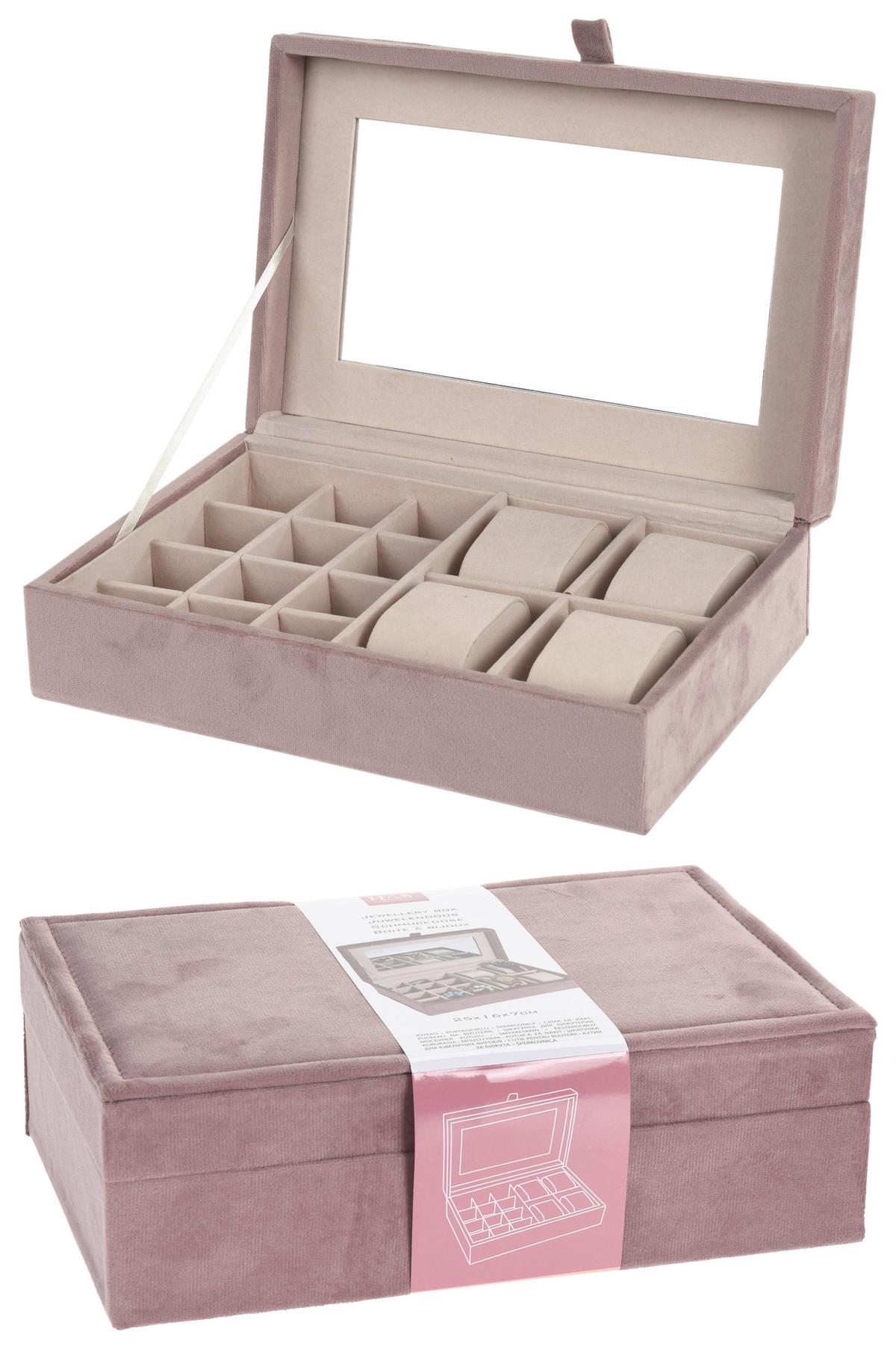 Ékszeres Doboz Velvet - bézs/fáradtrózsaszín, textil/fa (25/16/7cm) - 24Bottles