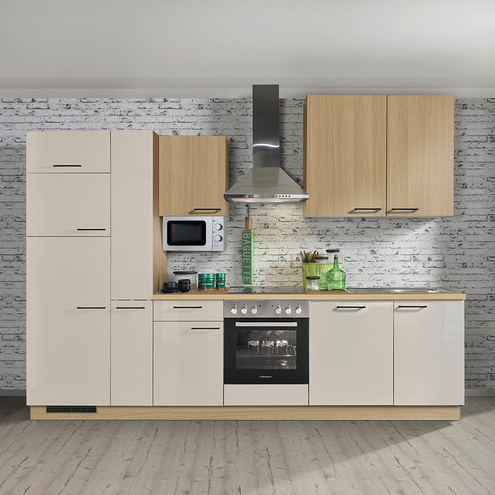 Küchenblock Star/Plan o. Geräte Creme Hochglanz - Eichefarben/Creme, MODERN, Holzwerkstoff/Metall (310cm) - Express-Kuechen