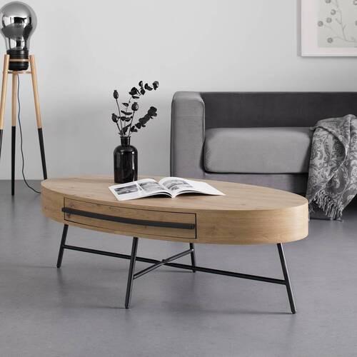 Couchtisch Emilia Eichefarben MDF mit Stauraum - Eichefarben/Schwarz, MODERN, Metall (120/60/40cm) - Bessagi Home