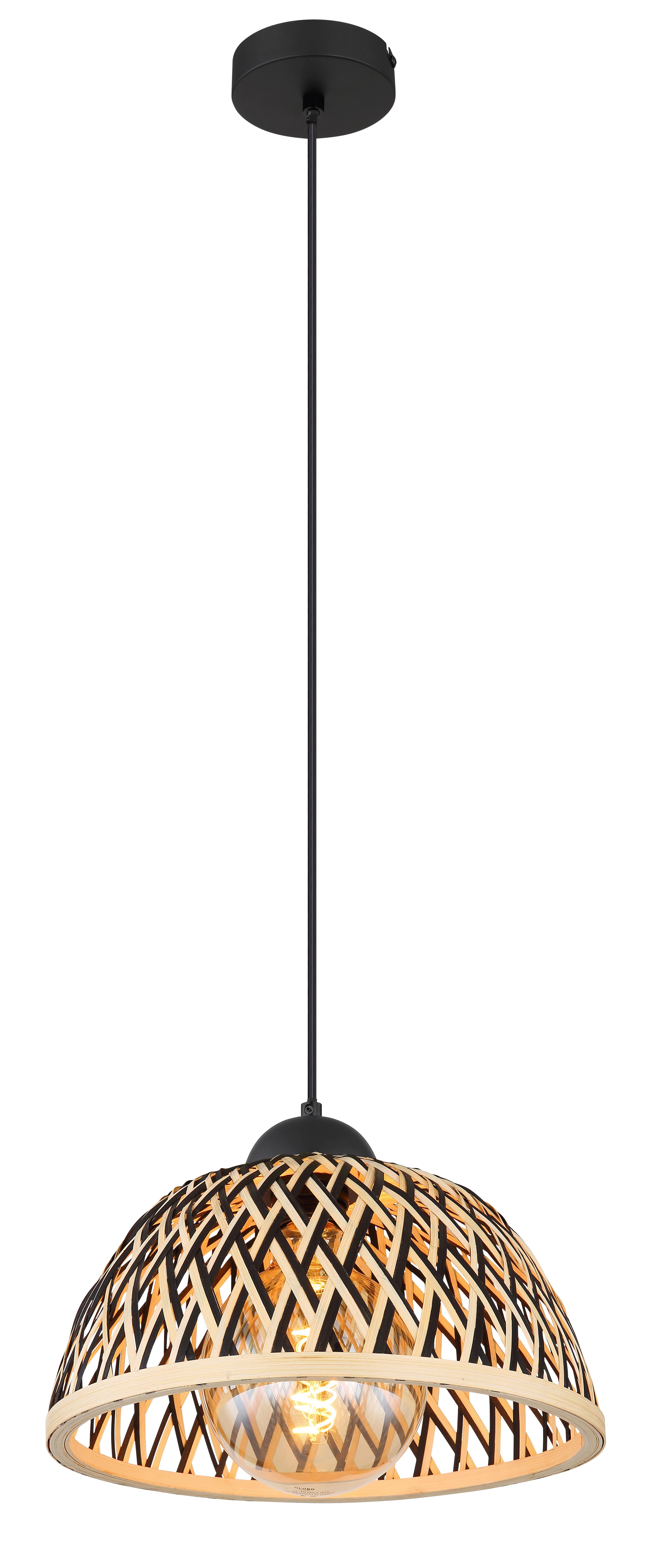 Hängeleuchte Colly Naturfarben max. 15 Watt - Schwarz/Naturfarben, Basics, Holz/Metall (30/120cm) - Globo