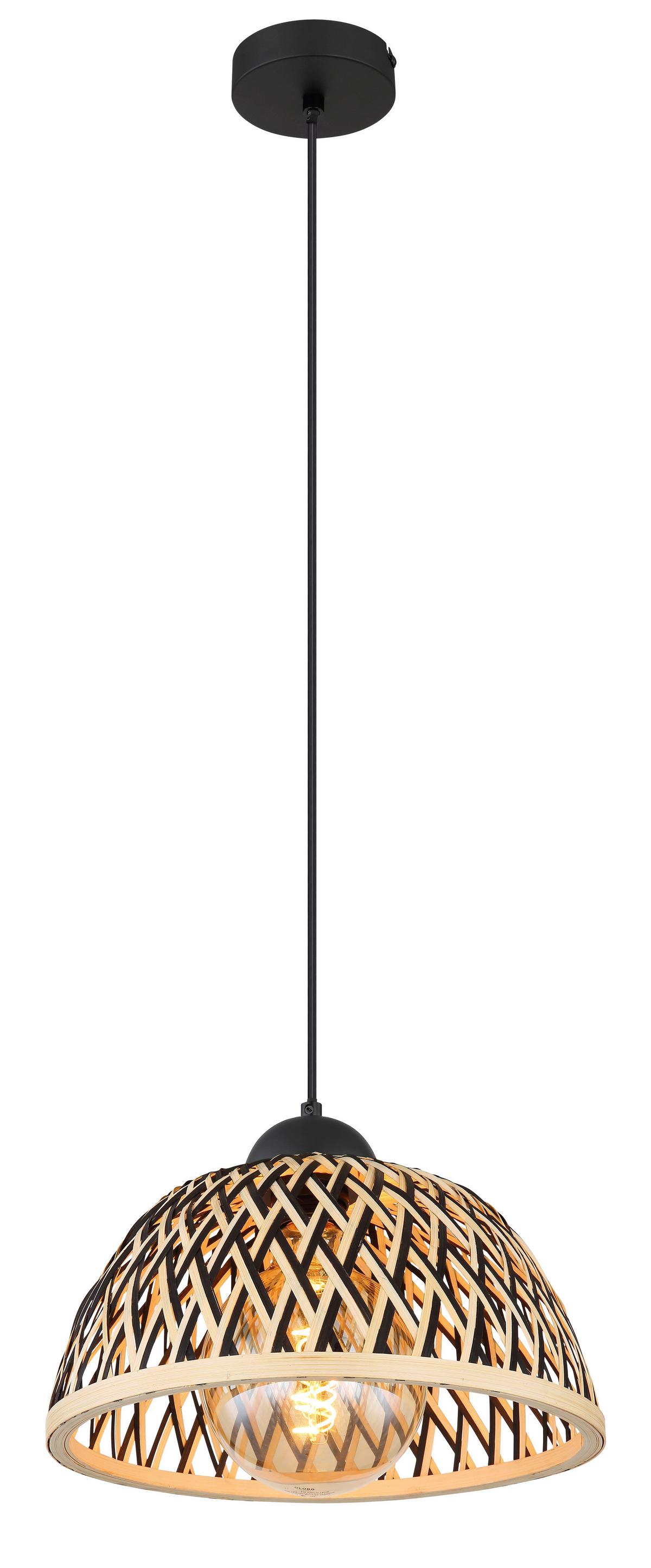Hängeleuchte Colly Naturfarben max. 15 Watt - Schwarz/Naturfarben, Basics, Holz/Metall (30/120cm) - Globo