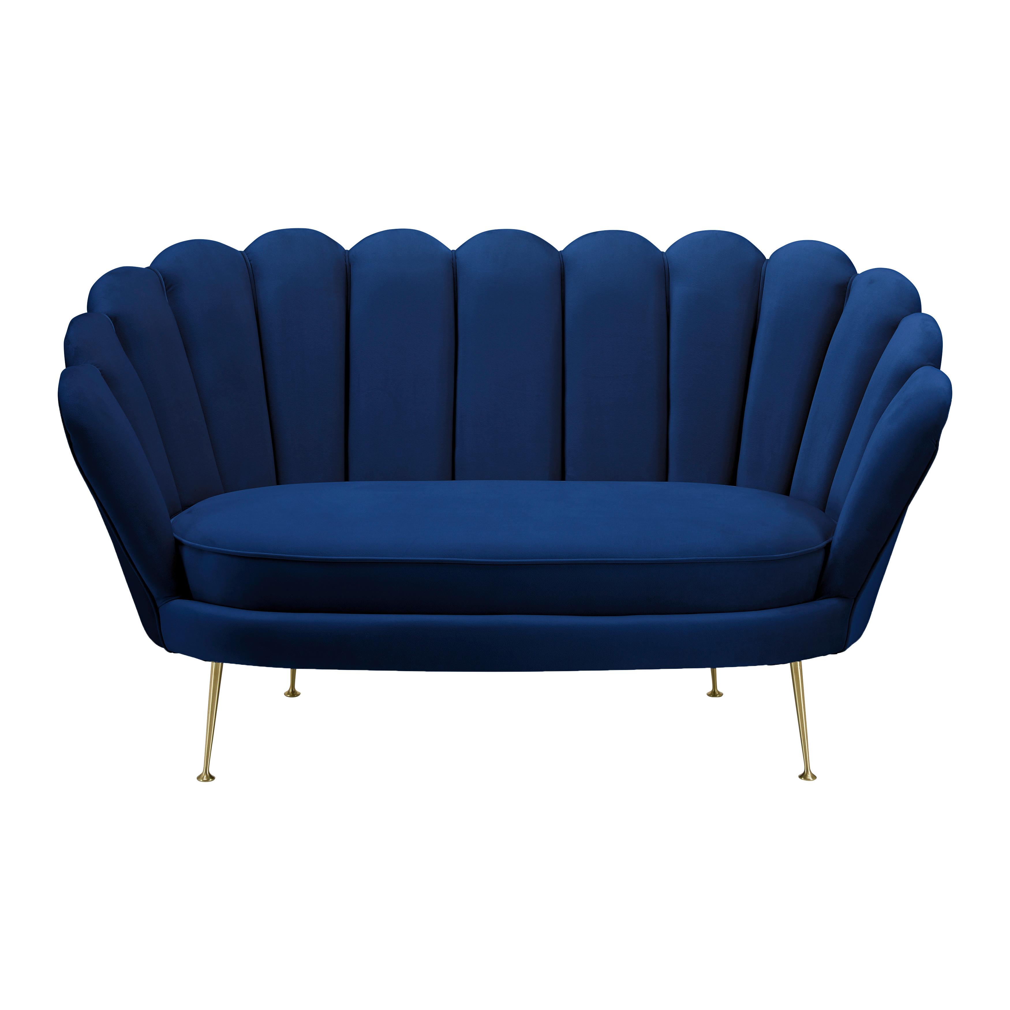 Dvosed Jellina, Temno Modra, Žamet - zlate barve/barve šampanjca, Moderno, kovina/tekstil (144/80/84cm) - Bessagi Home