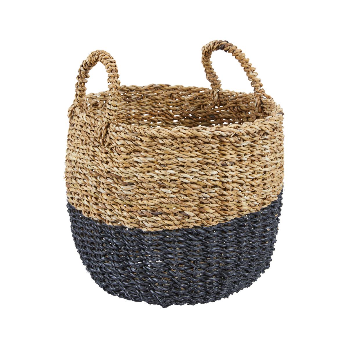 Dekokorb Sophian in Naturfarben Ø ca. 35cm - Schwarz/Naturfarben, Natur, Naturmaterialien (35/39cm)