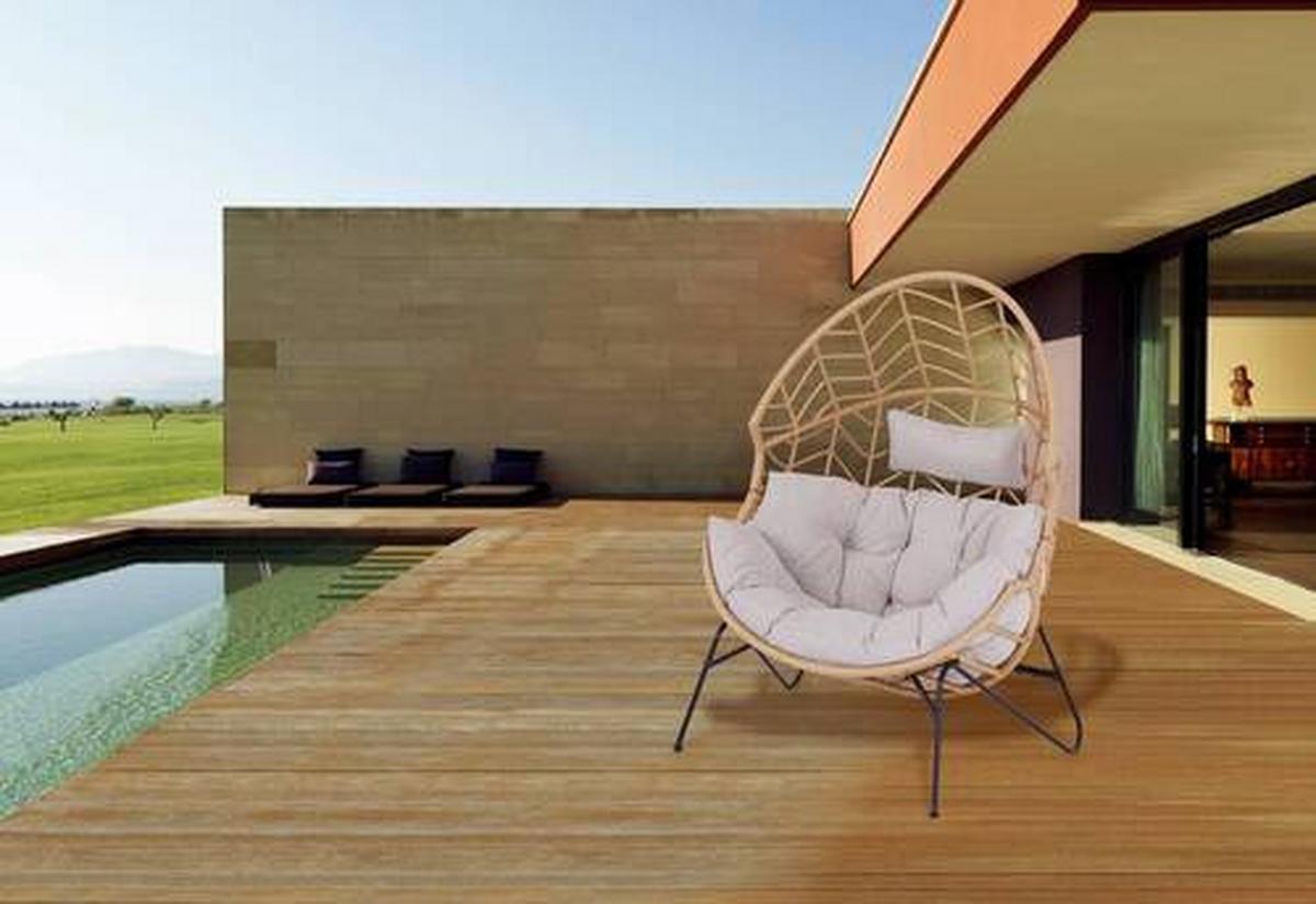 Gartenmuschel Marike in Natur/Schwarz/Beige - Beige/Schwarz, Modern, Kunststoff/Textil (98/146/95cm) - Mömax