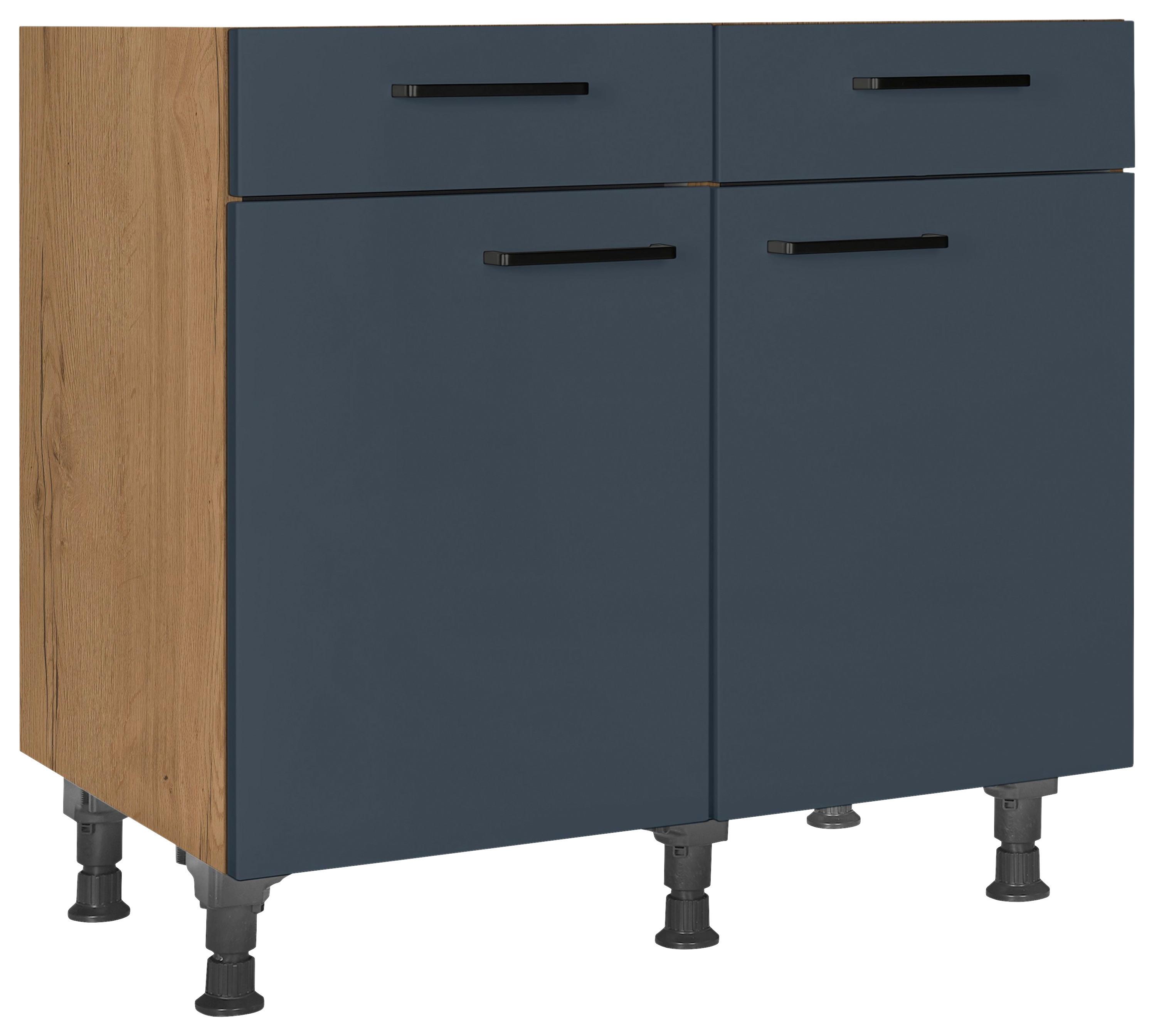 Schubkastenunterschrank Easytouch Blau - Blau/Eichefarben, MODERN, Holzwerkstoff/Metall (90/87/56cm) - Nobilia