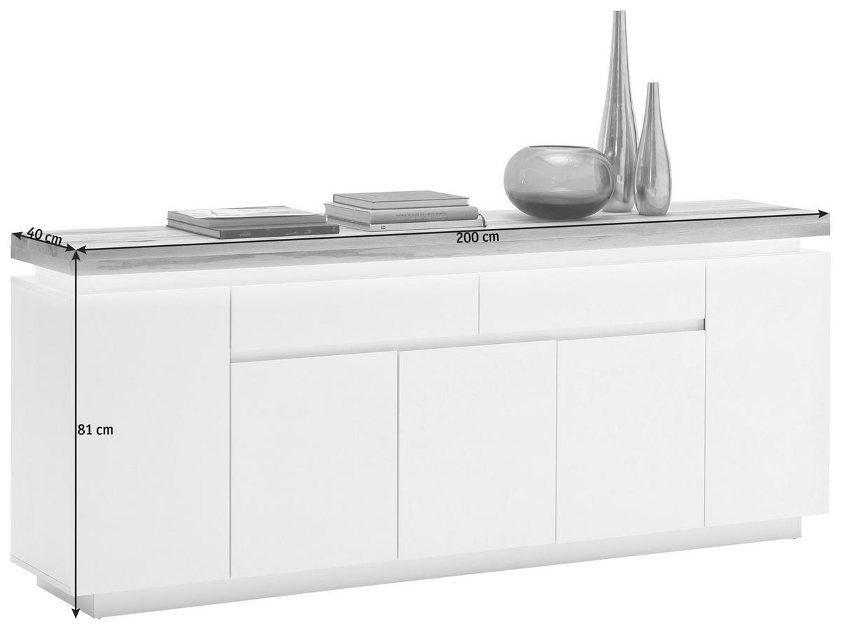 KOMODA SZEROKA ROMINA - kolor dębowy/biały, Design, materiał drewnopochodny/drewno (200/81/40cm)