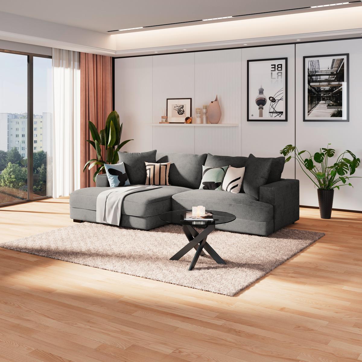 Kutna Garnitura Pelle - siva/crna, Moderno, tekstil (180/265cm) - Modern Living