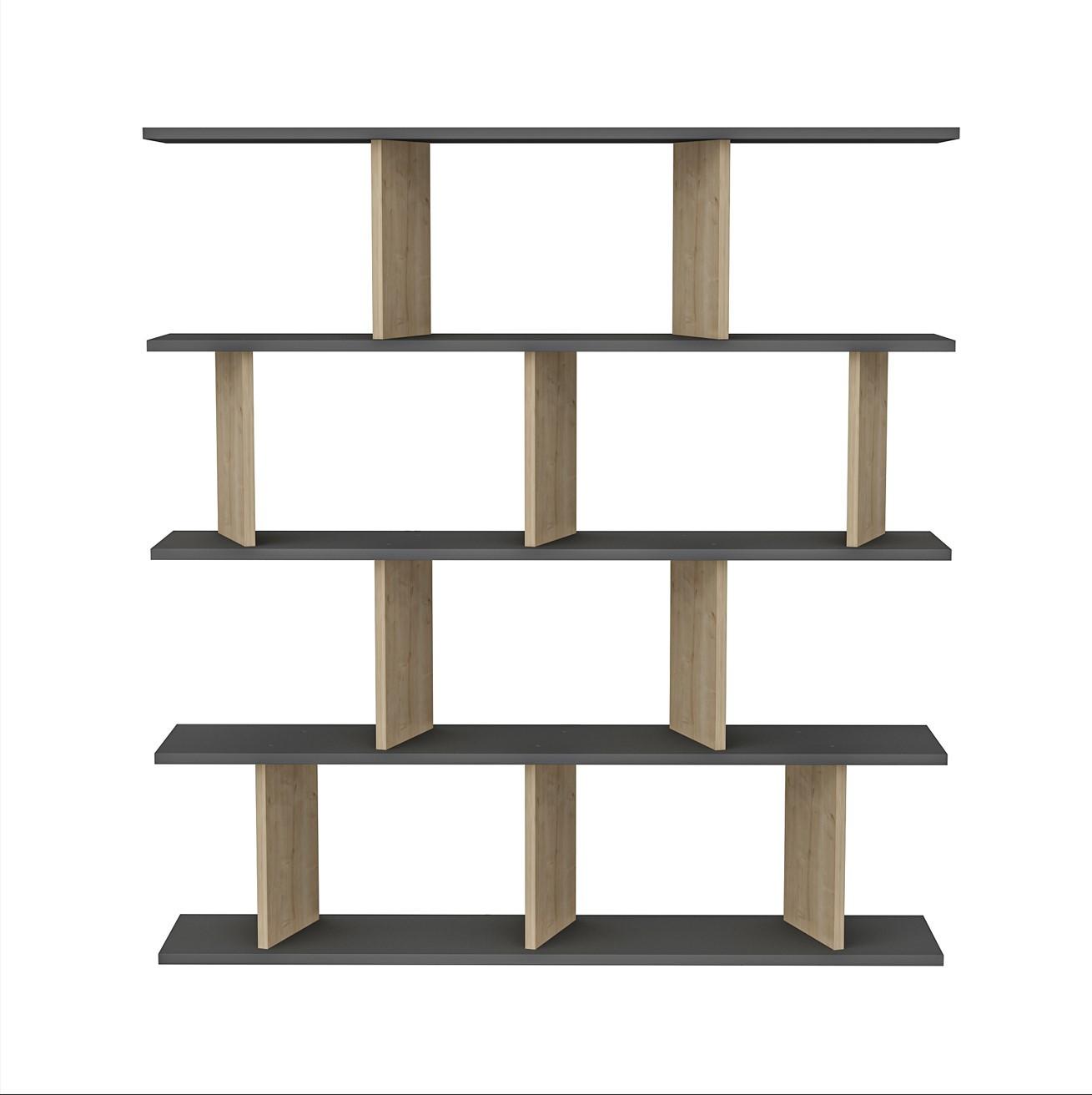 Regal Jorin - črna/barve hrasta, Design, leseni material (130/137/25cm) - Livetastic