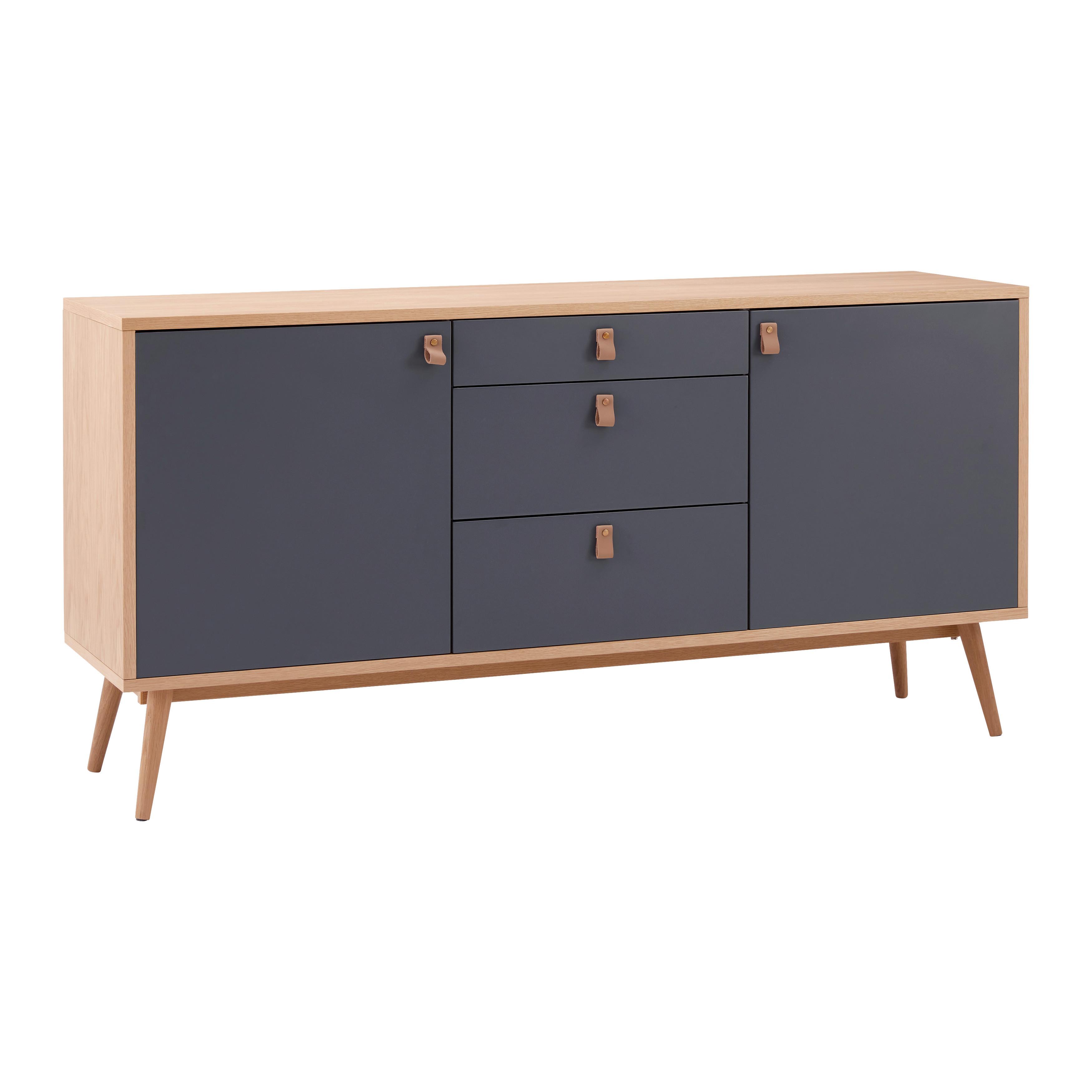 Sideboard Lena Grau/ Eichefarben Echtholz - Hellbraun/Naturfarben, MODERN, Holz/Holzwerkstoff (150/75/40cm) - Bessagi Home