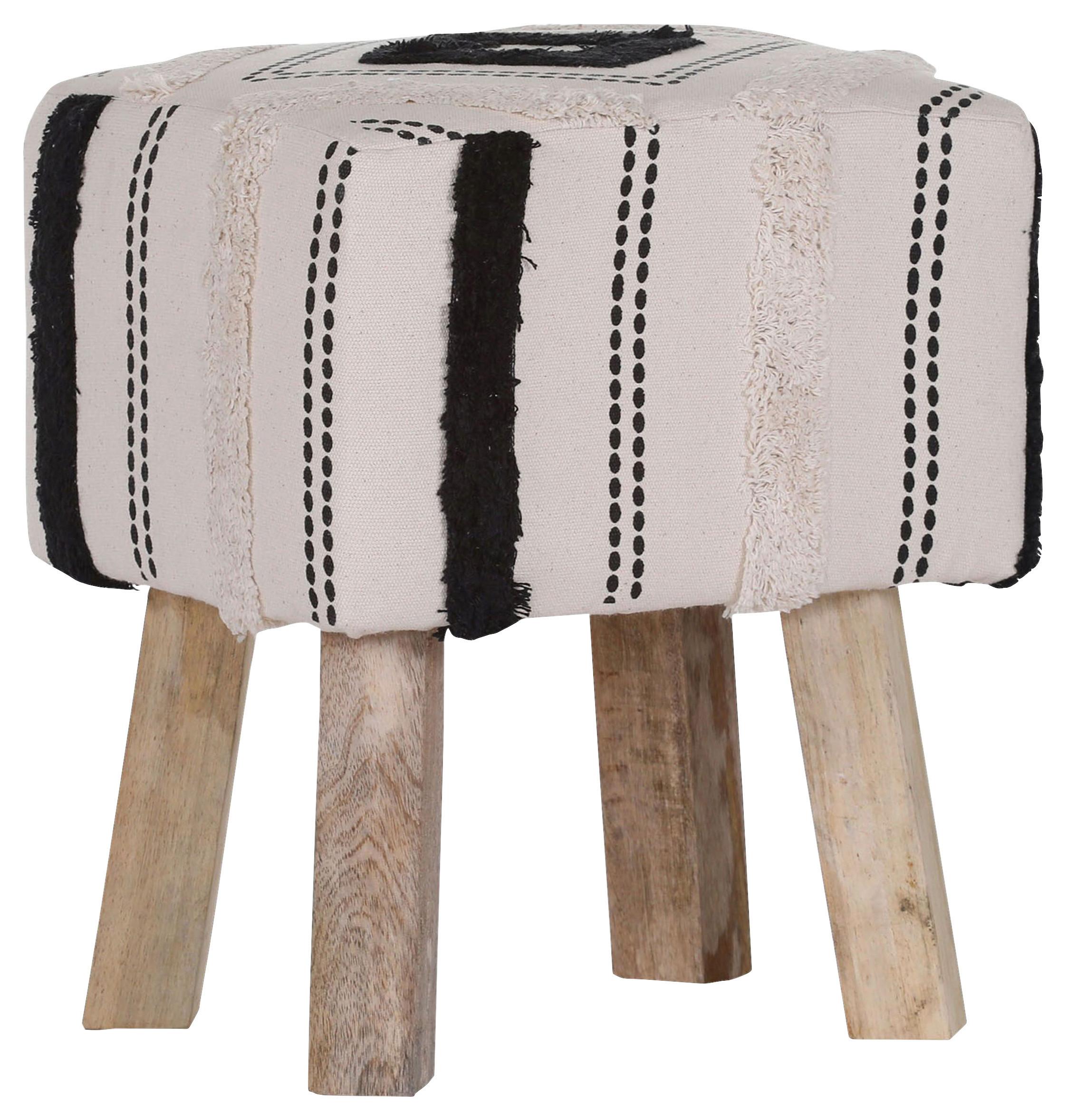 HOKER PUFFY - beżowy/kolor naturalny, Trend, tkanina/drewno (40/50/35cm) - Carryhome