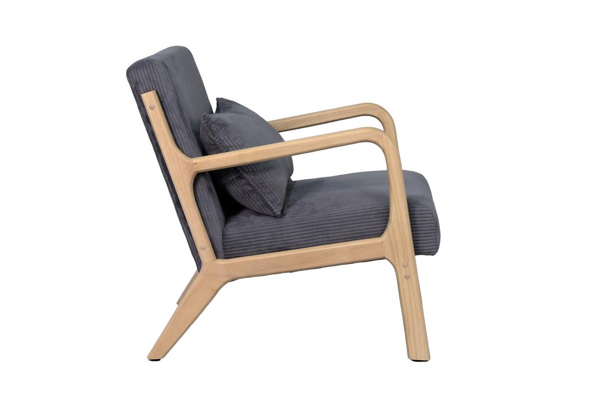 Sessel NOHR Grau, Cord - Braun/Grau, Basics, Holz/Textil (65/81/76cm) - MID.YOU