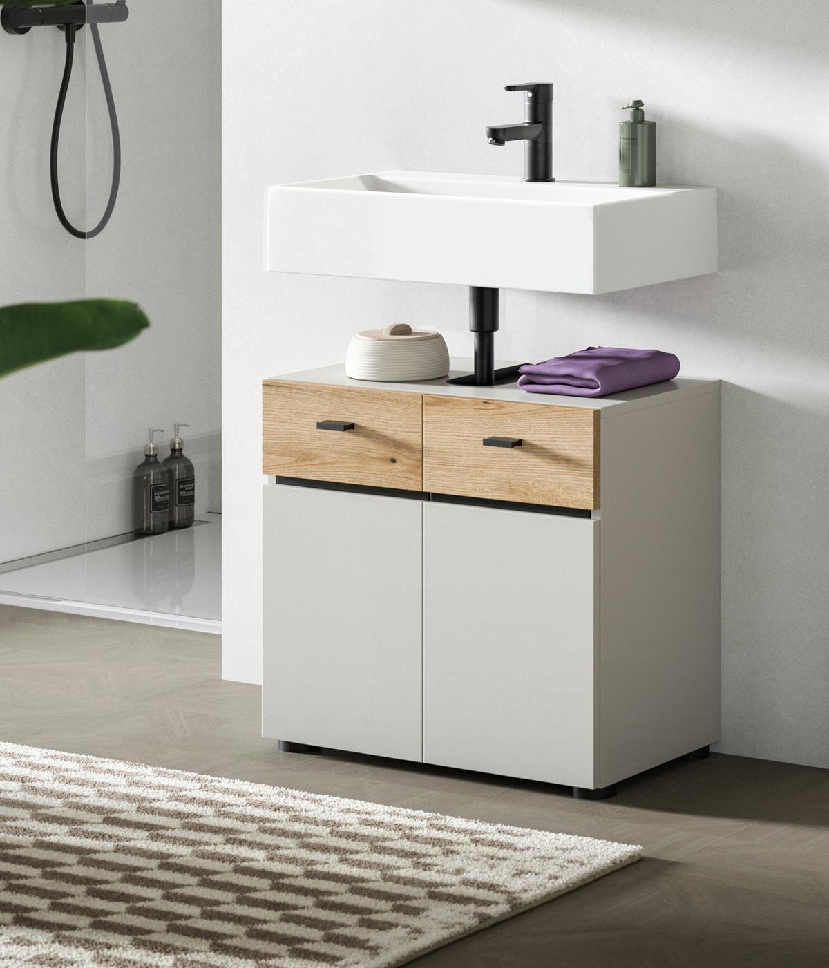 Waschbeckenunterschrank Aqua Eichefarben/Kaschmir - Kaschmir/Eichefarben, Trend, Holzwerkstoff/Kunststoff (60/56/35cm) - MID.YOU
