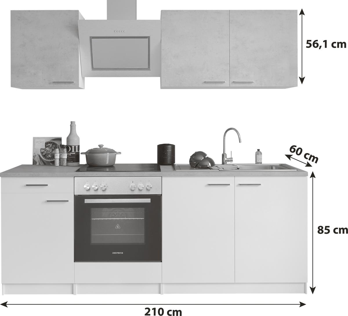 Kuhinjski Blok Z Aparati Malia, Bela, Siva - barve nerjavečega jekla/siva, Basics, kovina/leseni material (210cm) - Respekta