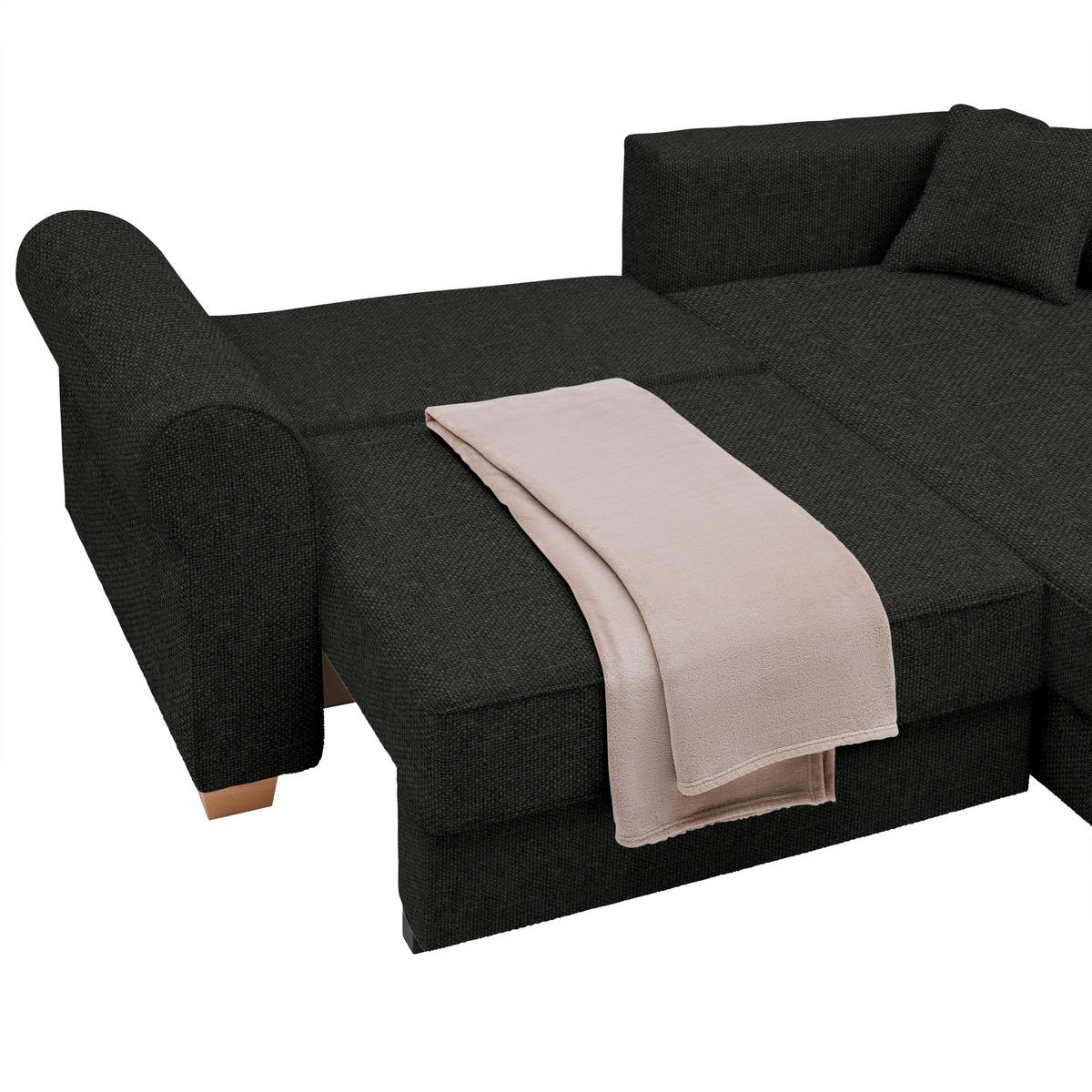 Wohnlandschaft Angelo Schwarz - Schwarz, MODERN, Holz/Holzwerkstoff (255/92/185cm) - Mömax