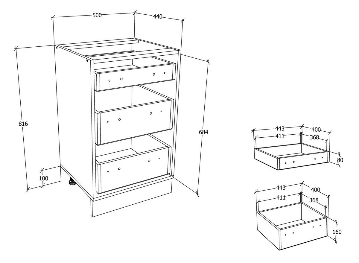 Kuhinjska Spodnja Omarica Esilo, Bela - bela/barve aluminija, Konvencionalno, kovina/leseni material (50/82/46cm) - MID.YOU