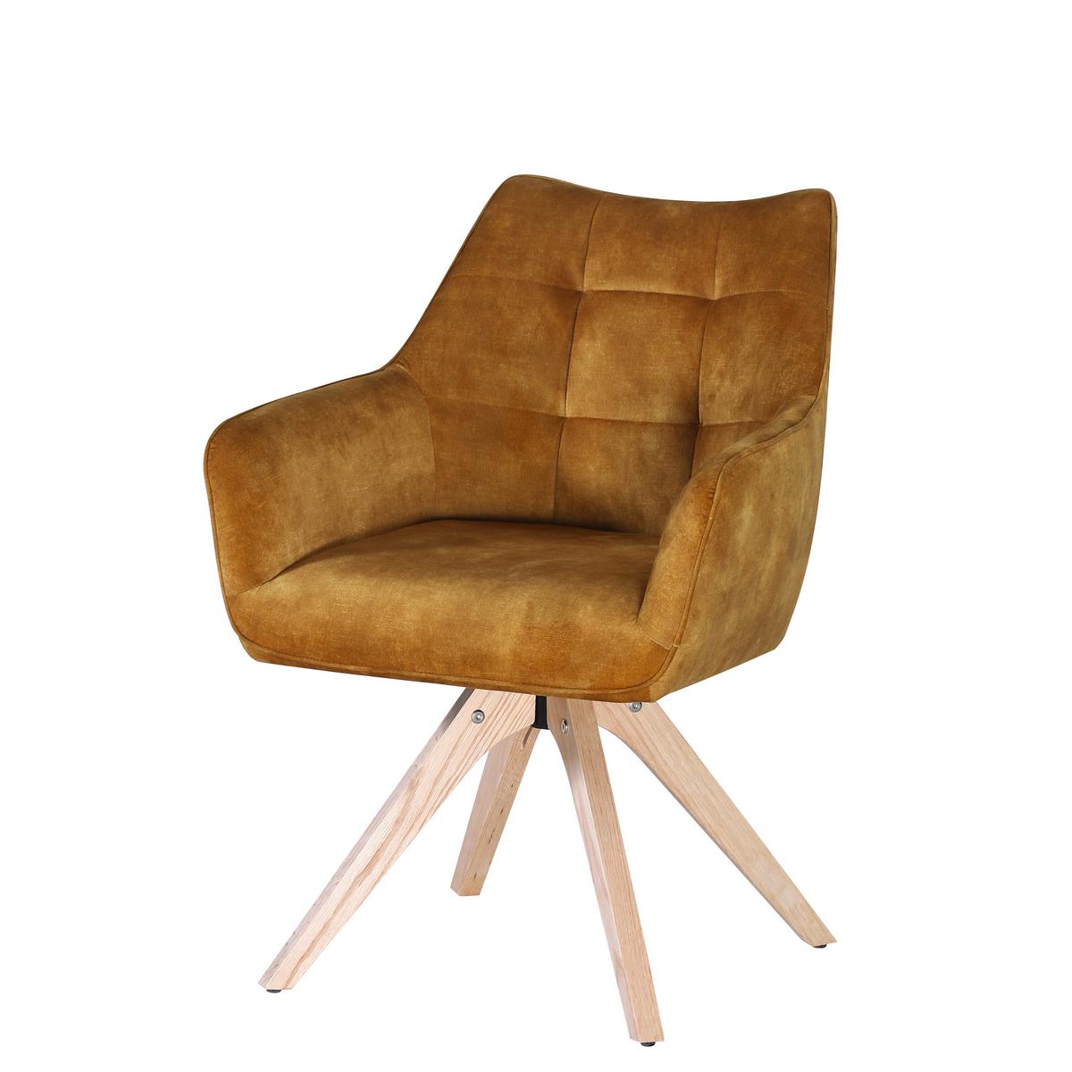 KRZESŁO Z PODŁOKIETNIKAMI YANNICK   -HOM IN- - kolor naturalny/żółty, Design, tkanina/drewno (61/85/61cm) - Hom`in